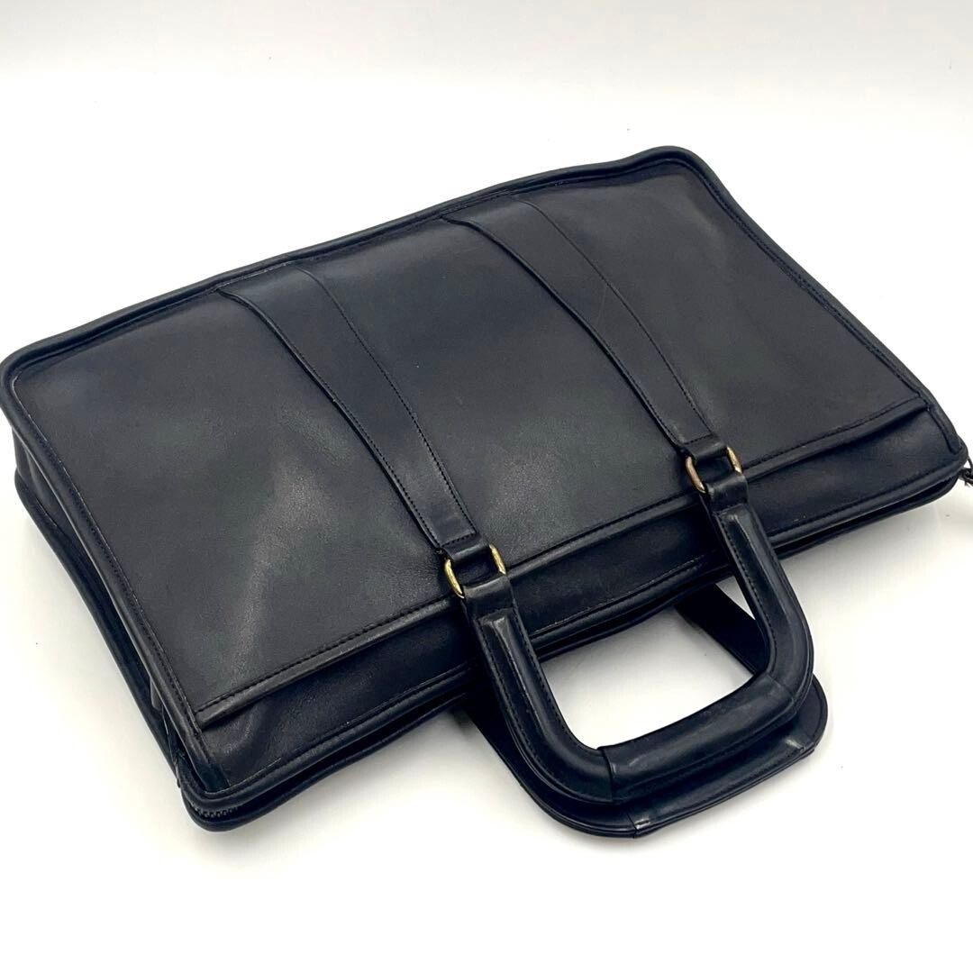 Coach Glove Tanned Leather Briefcase 2 Way Black Business Bag 5282 Men A4 PC