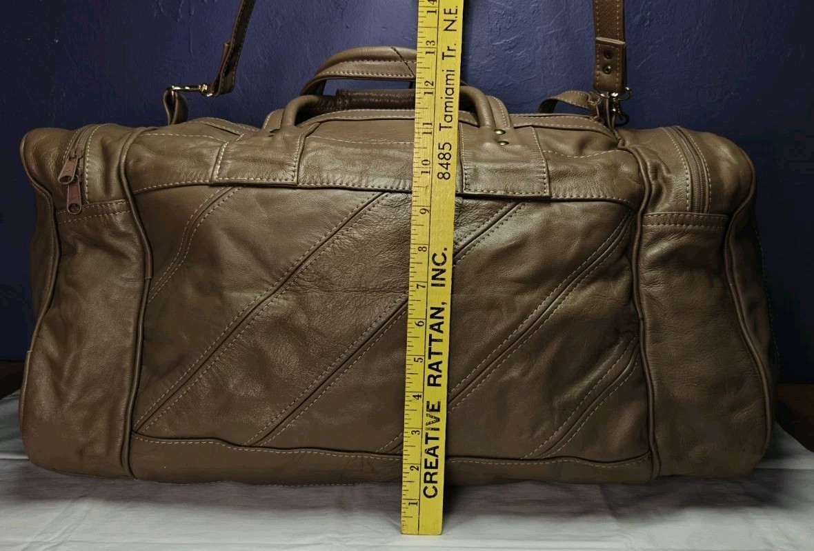 Carroll Top Grain Leather Goods Duffle Carry On Bag Taupe Brown Vintage