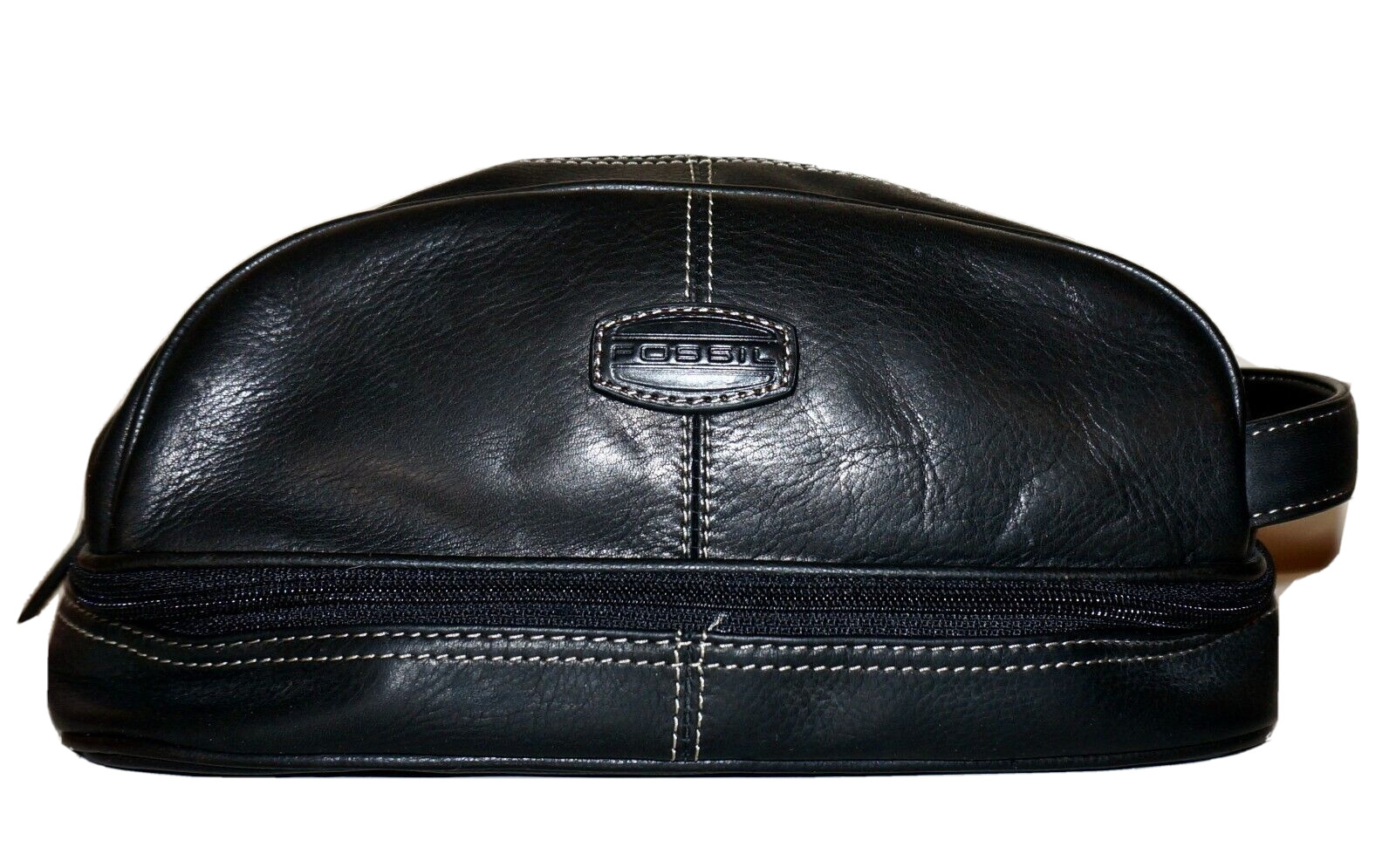 FOSSIL Small Black Leather Toiletry / Shave Travel Pouch 5×10