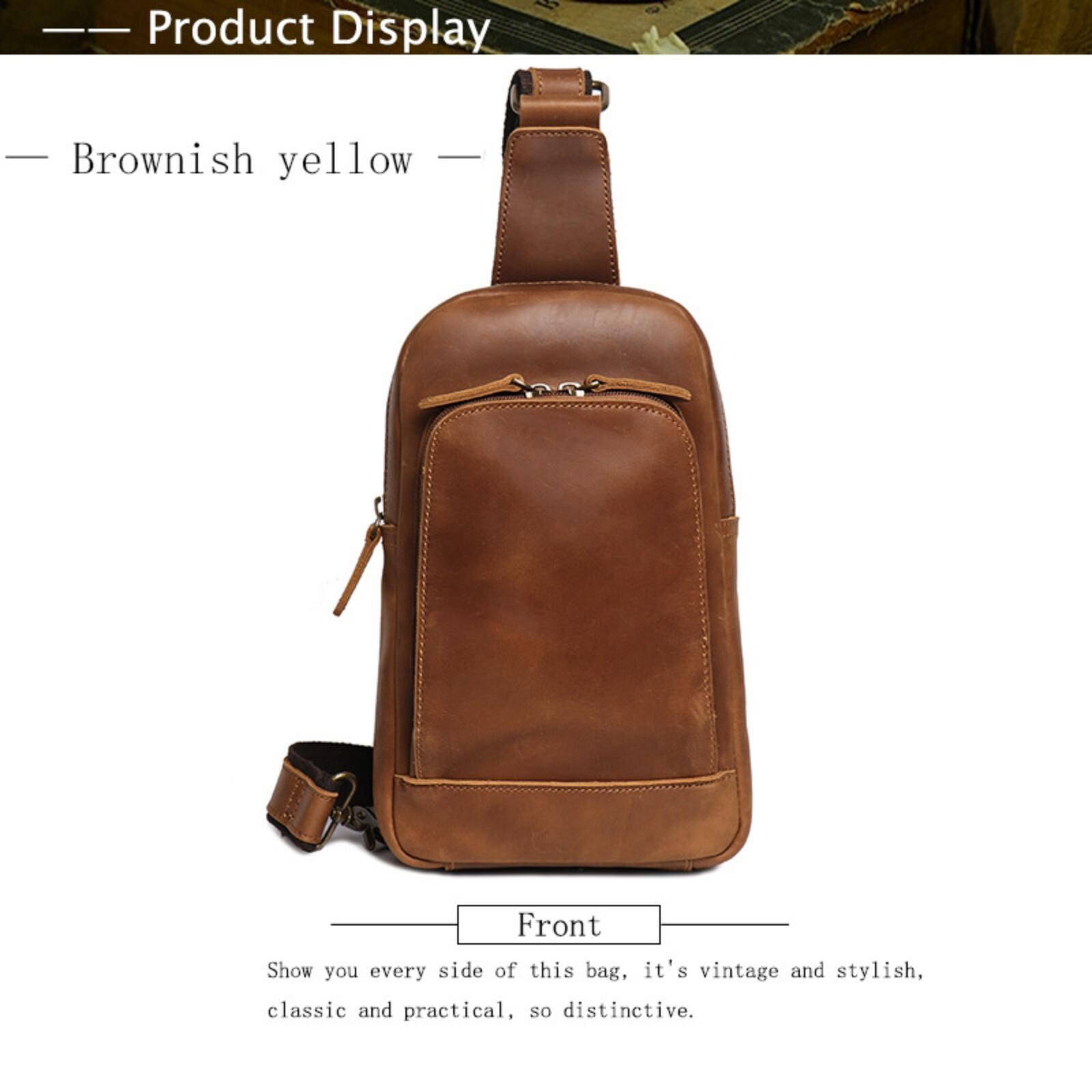 Men’s Leather Chest Sling Bag Crossbody Travel Backpack Shoulder Pack