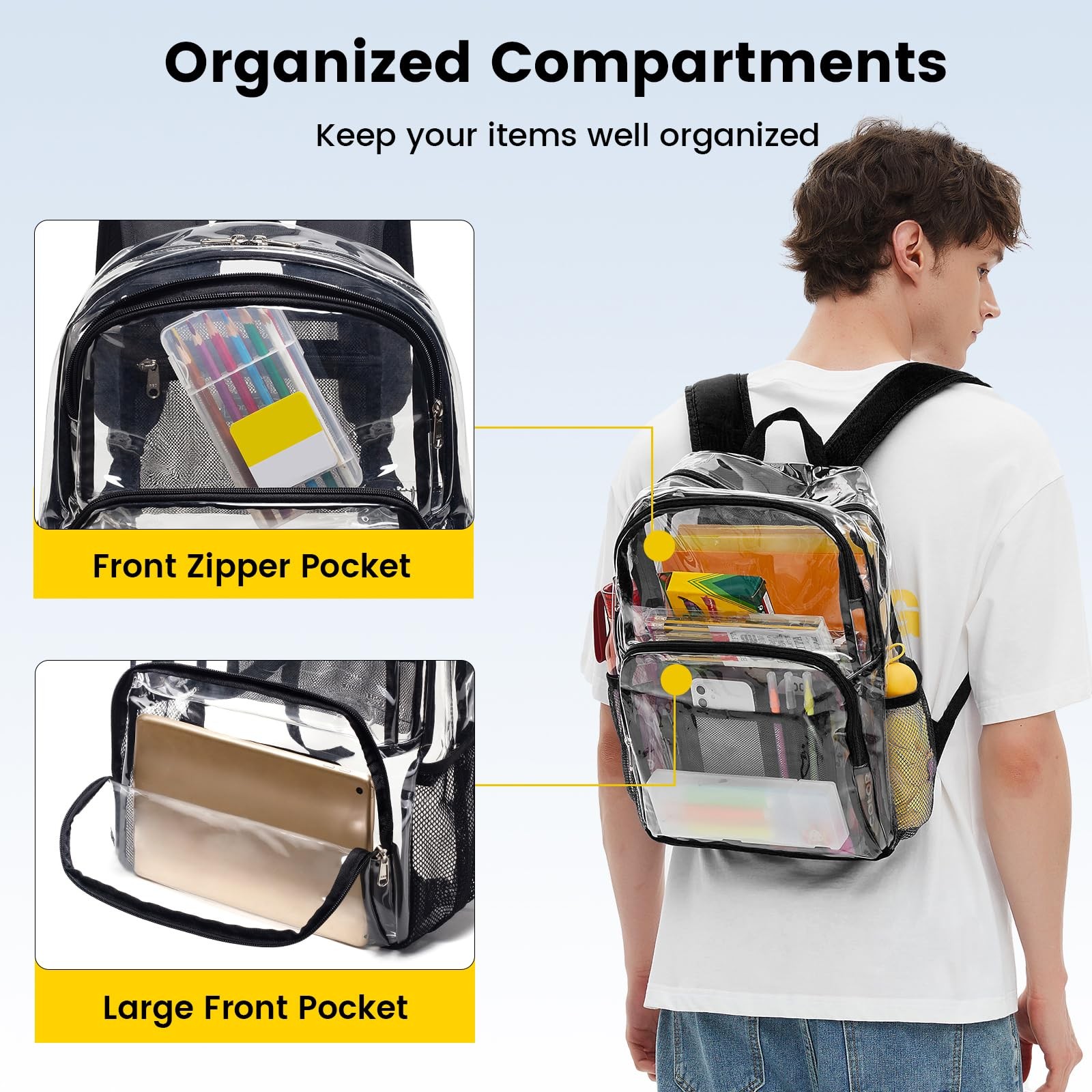 Clear Backpack 16x12x5.5in Heavy Duty Transparent Bag – Padded Straps