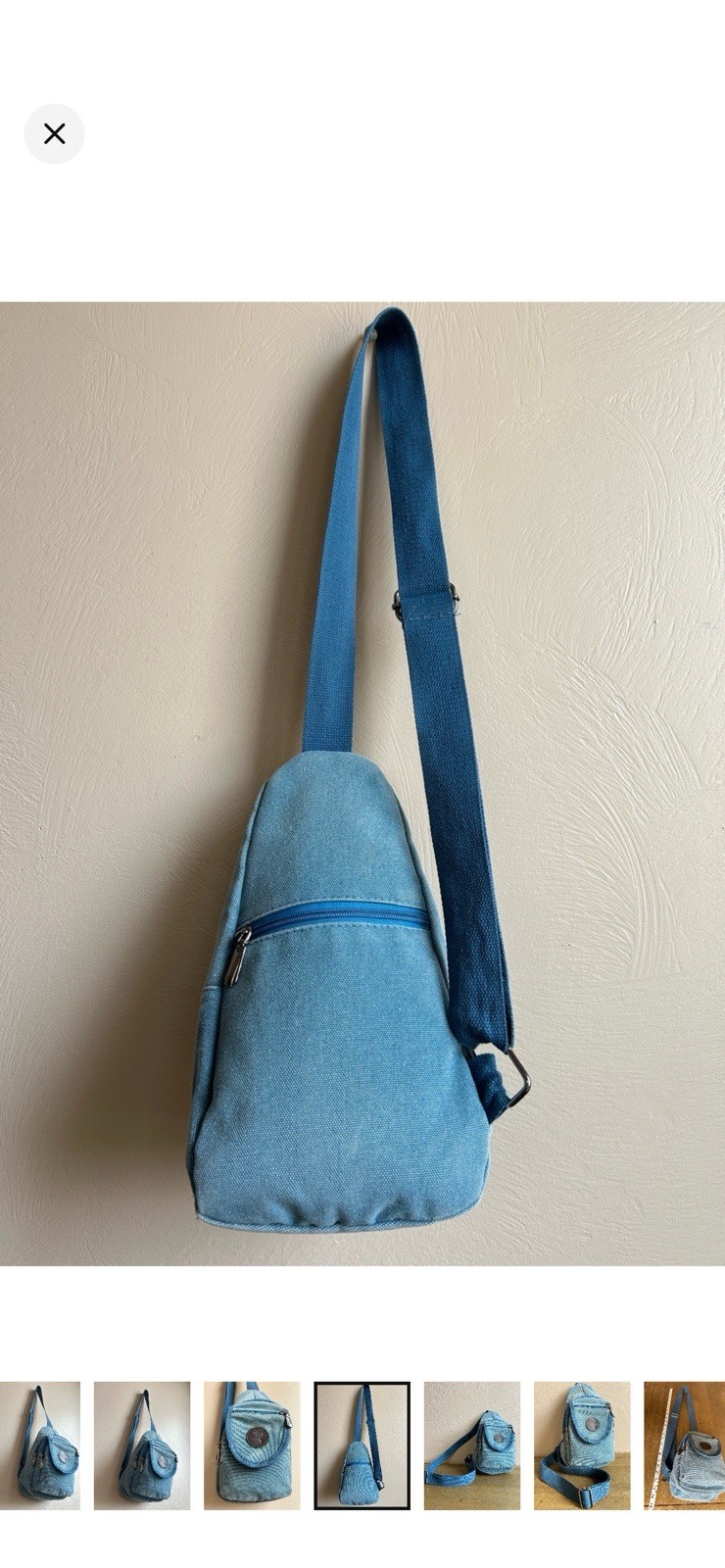 Blue Solid Crossbody Sling Bag Adjustable Strap Zip Pockets Unisex Travel