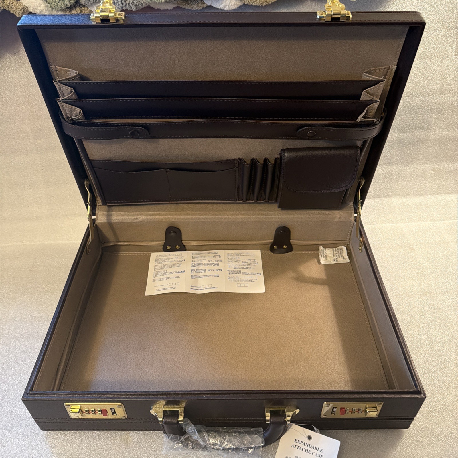 Vintage MONARCH NEW Hard Shell Burgundy Leather Attache Case Comb Dual Lock