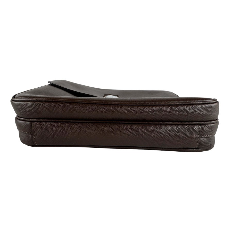 Auth PRADA Shoulder Bag Brown Leather/Silvertone – z10539
