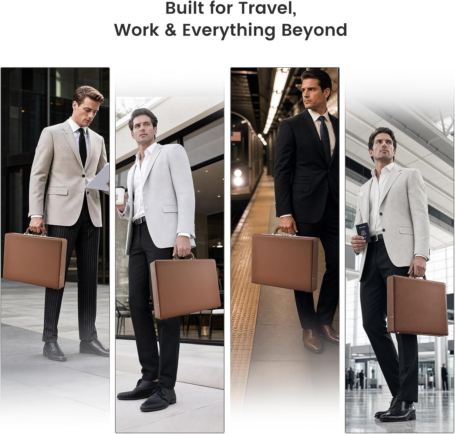 Professional Leather Briefcase for Men, 16″ Laptop & Documents, Brown