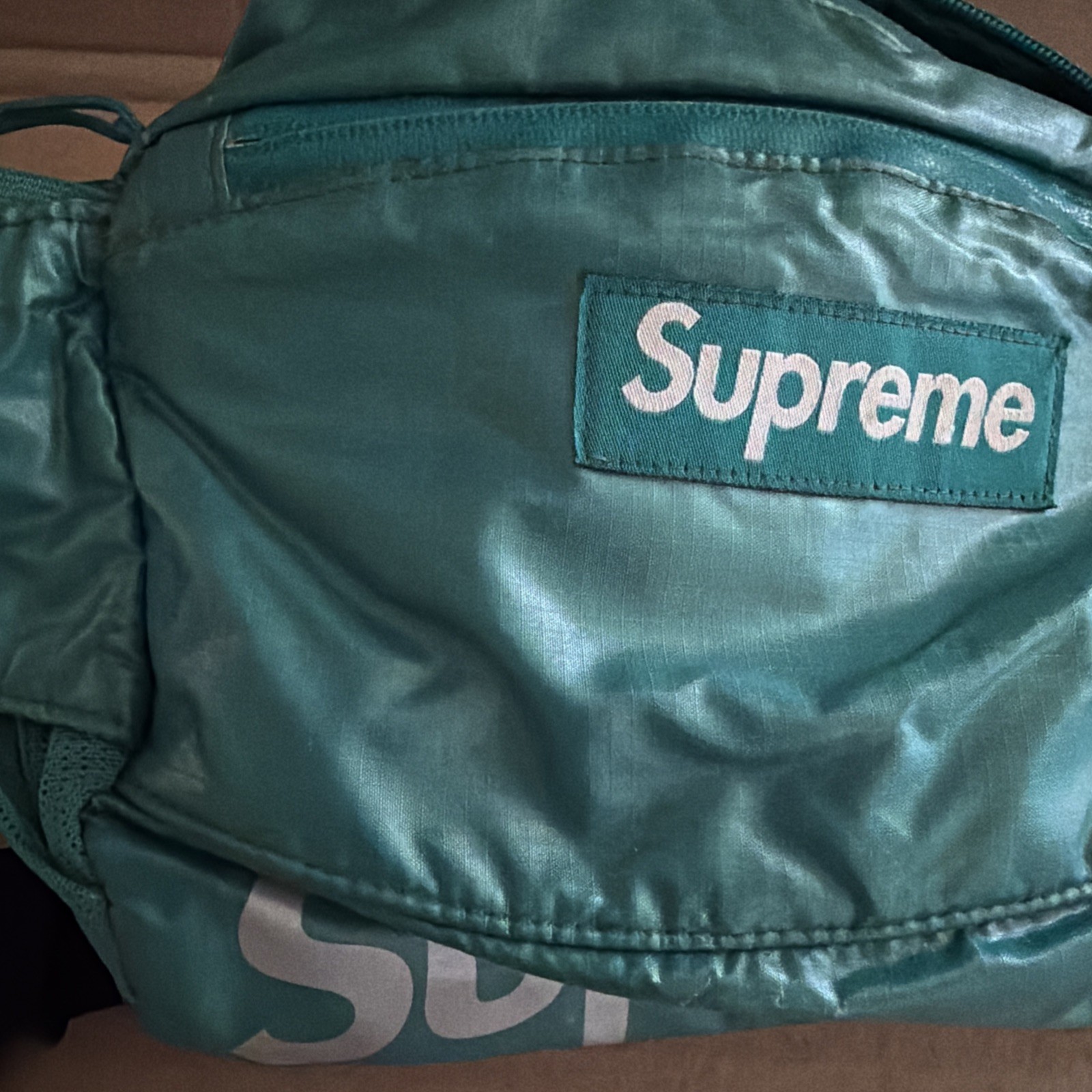 AUTHENTIC preowned SUPREME waist bag teal GREEN fanny pack FW17 pockets PLUS vgc