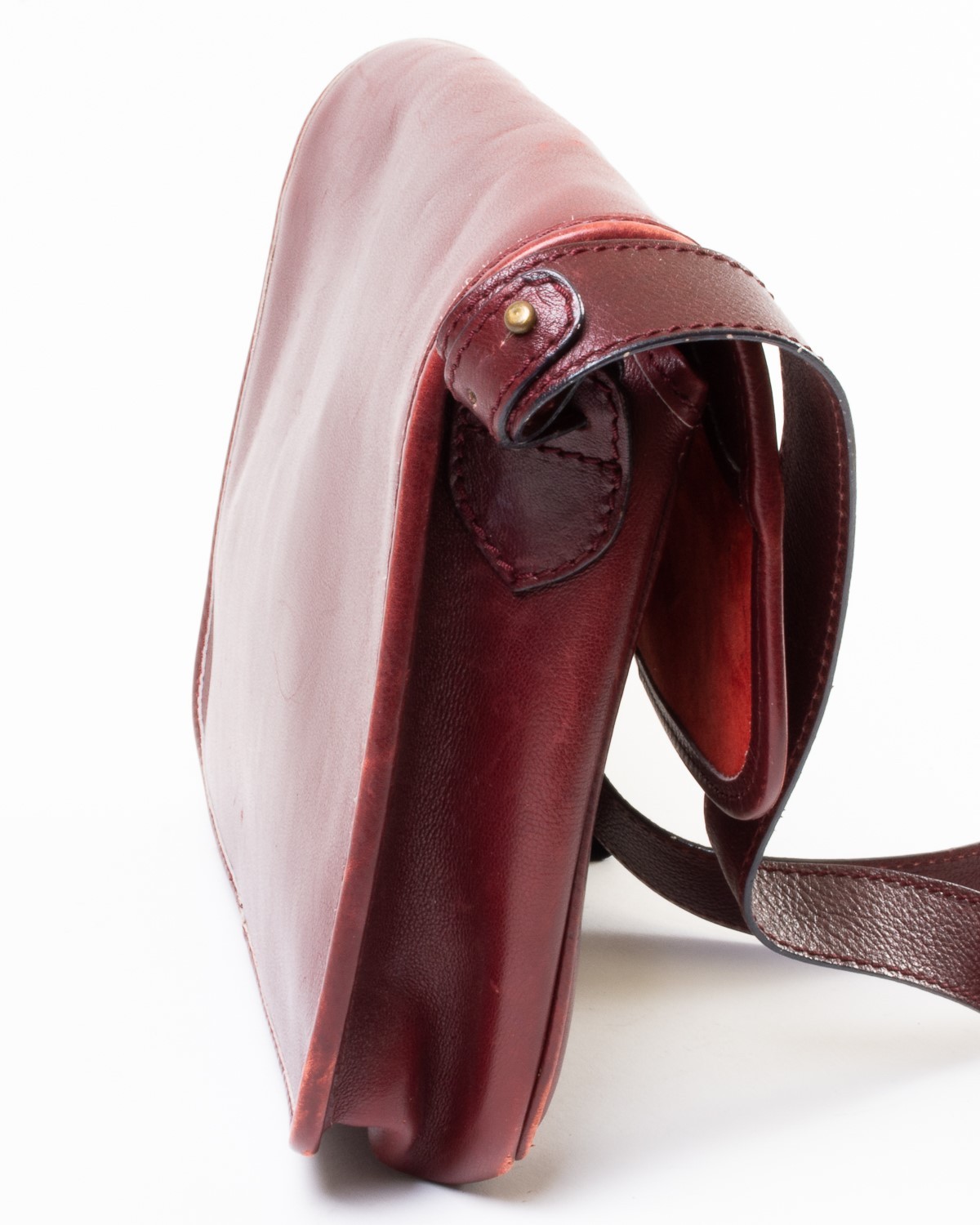 Bottega Veneta Burgundy Leather Structured Tote Messenger Bag w. Wood Toggle