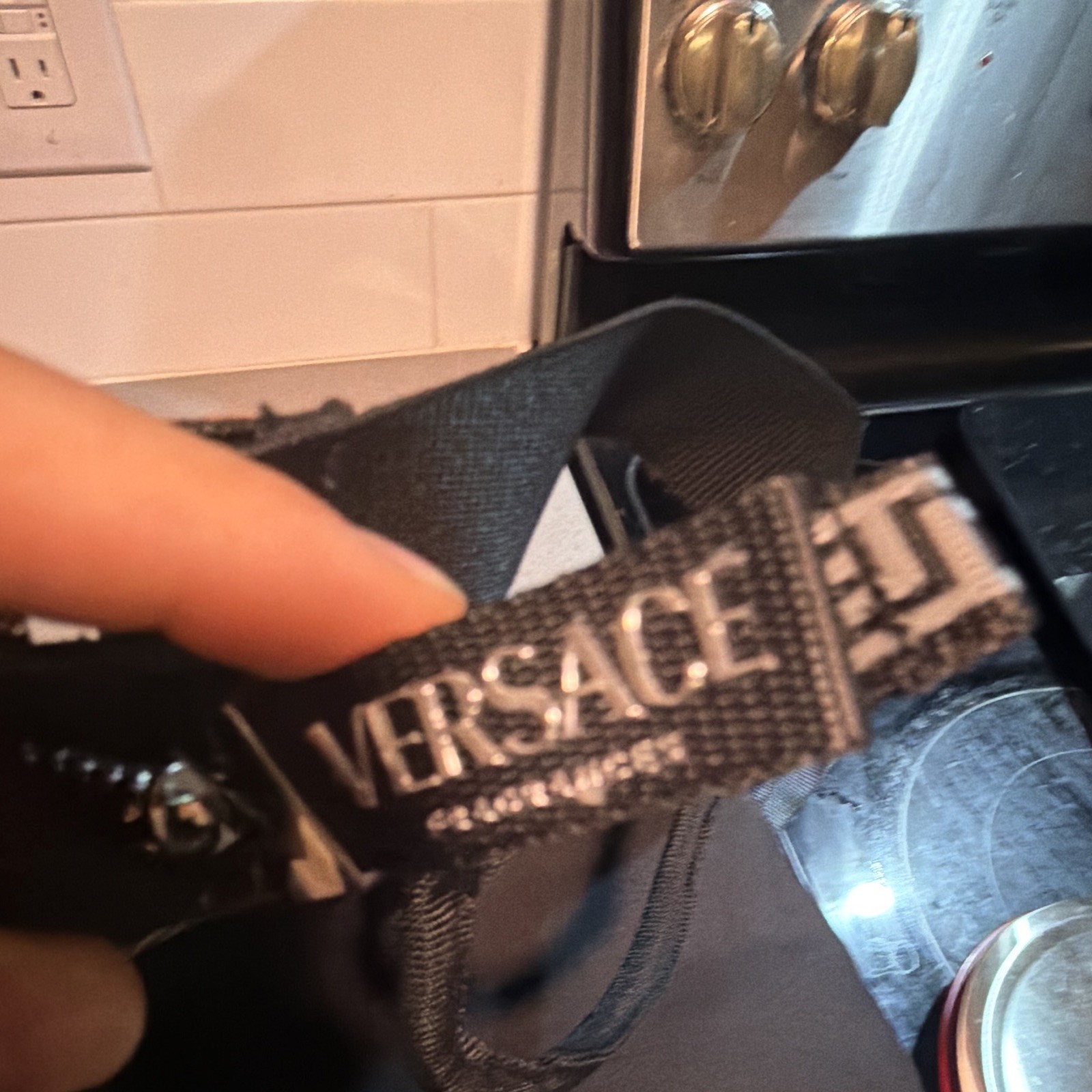 VERSACE Parfums Black Canvas Tote Bag Purse