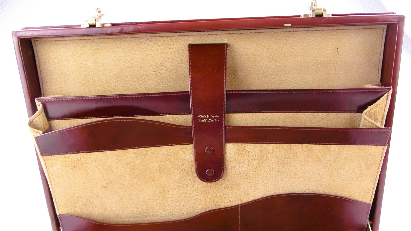Vintage Brown Budd Leather Briefcase Made In Spain w/ Presto Combination Locks