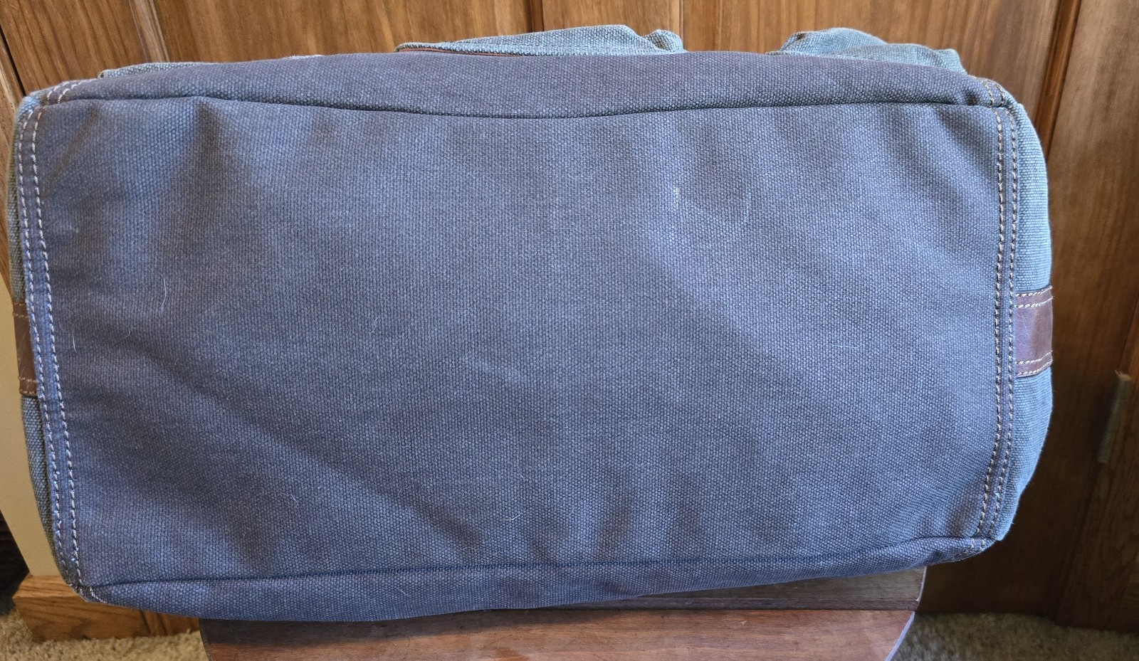 Fossil Canvas Leather Duffle Bag Army Green Adjustable Removeable Strap