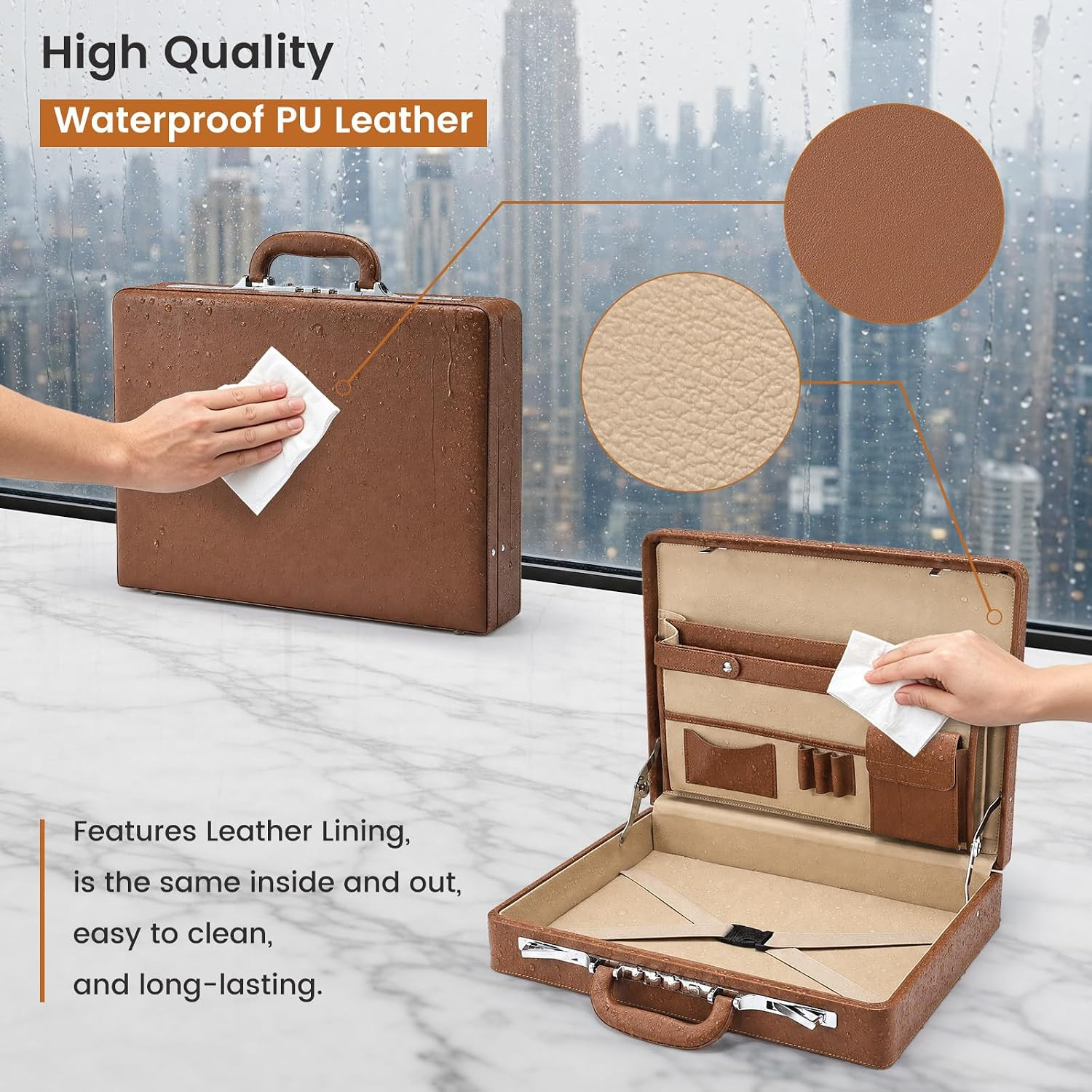 Professional Leather Briefcase for Men, 16″ Laptop & Documents, Brown