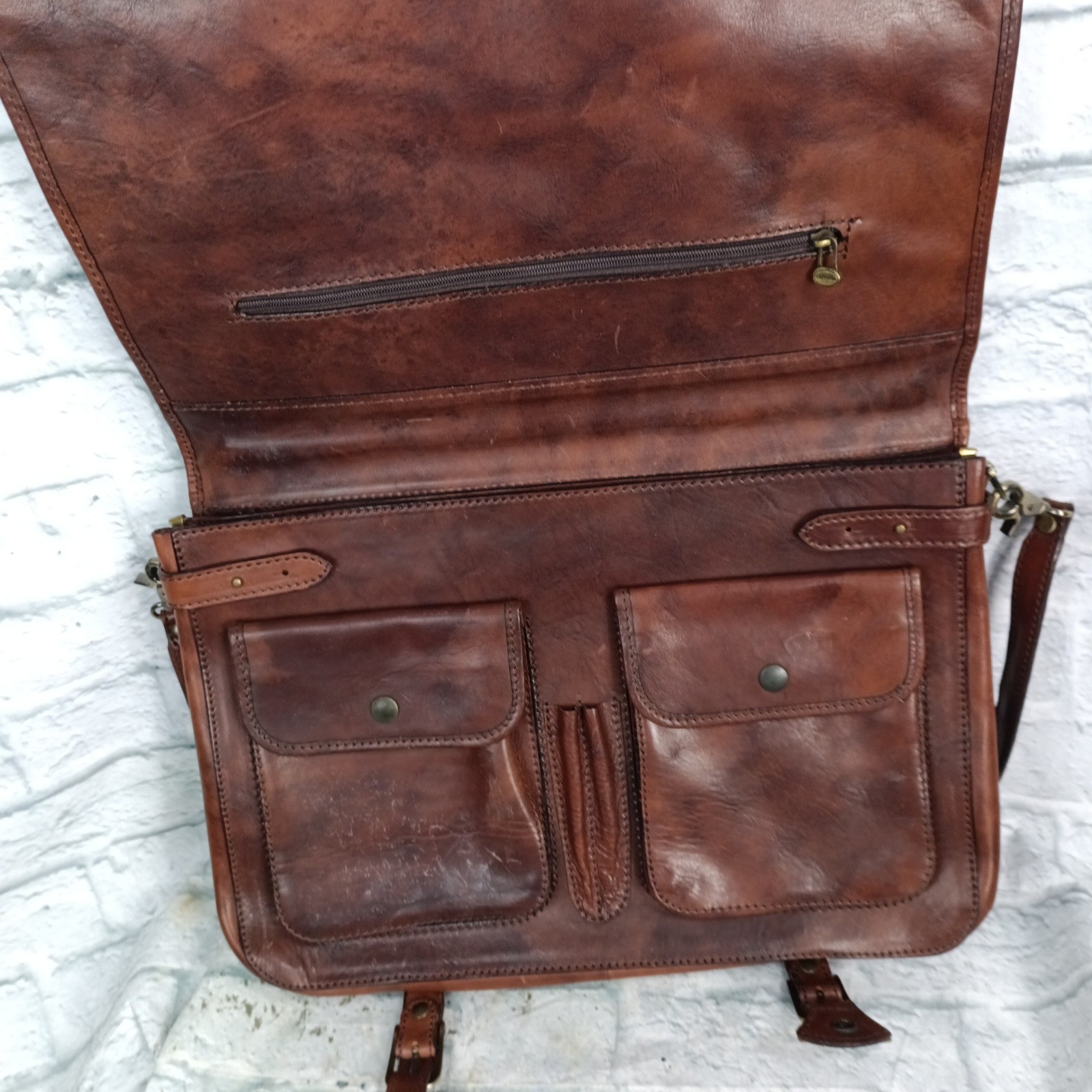 Cristina Florence Brown Leather Messenger Bag Briefcase 19×13 Large Laptop s11