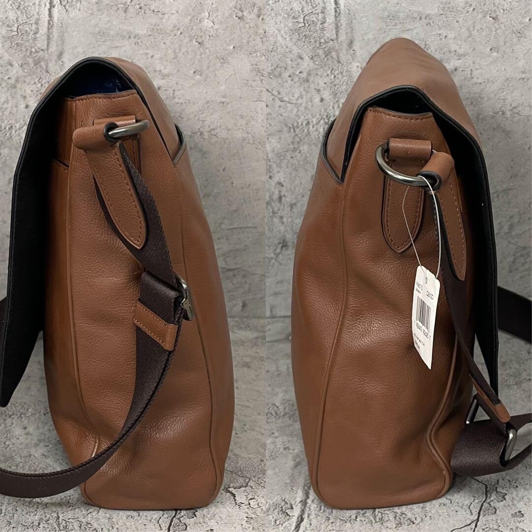 Coach Messenger Bag All Leather Brown Men Strap Crossbody 34x30cm Authentic