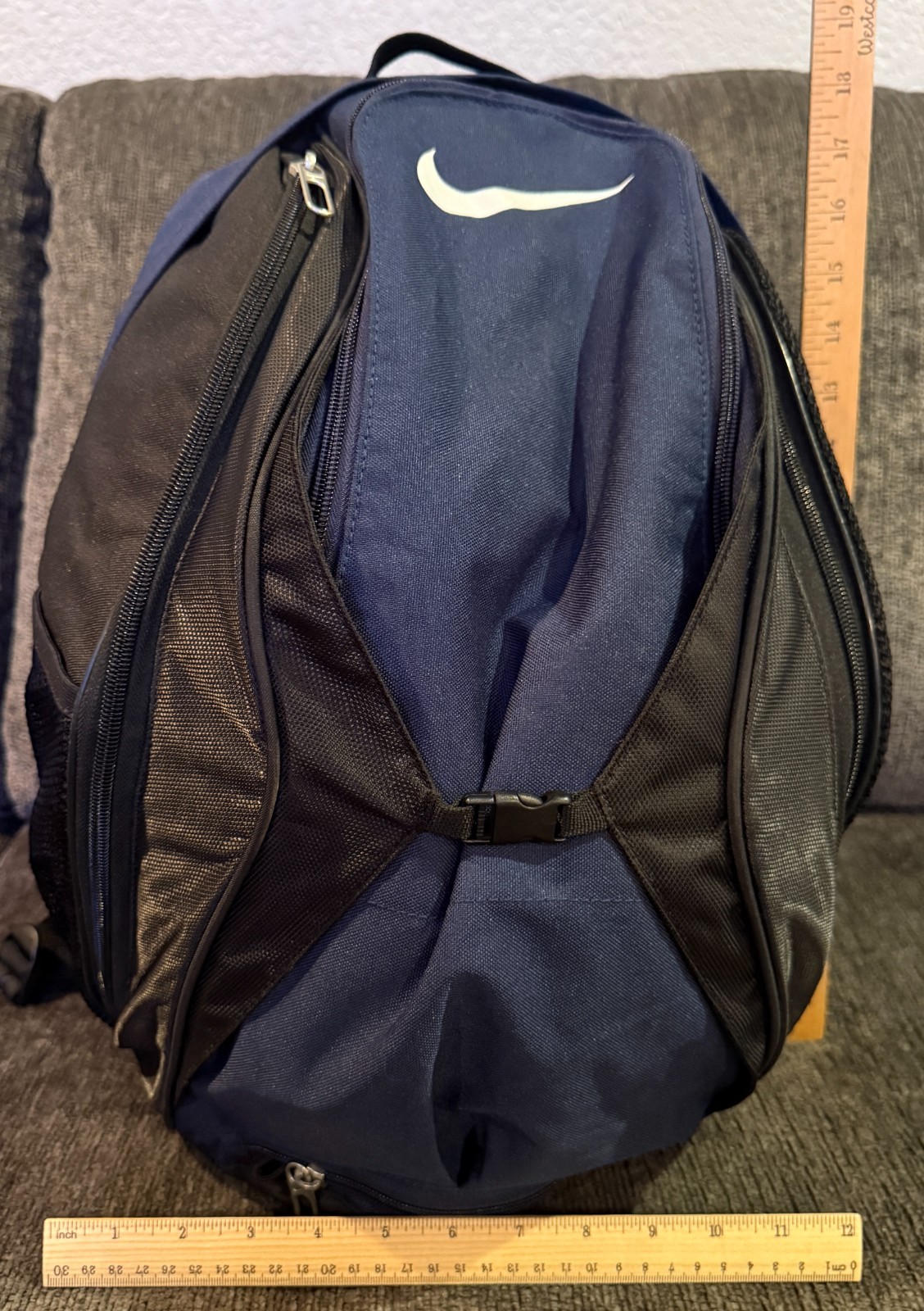 Nike SWOOSH Backpack Black Navy RN 56323 LOTS OF SPACE Pockets
