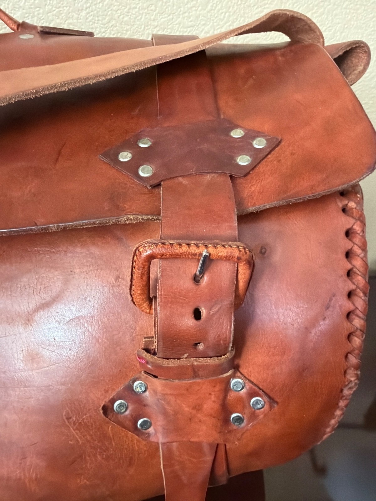 Vintage Handmade Full Grain Cognac Leather Duffel Barrel Travel Bag 20″