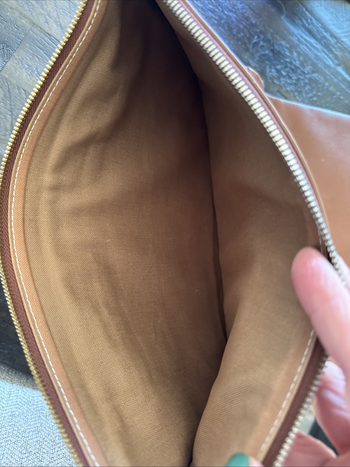 Want Les LES ESSENTIELS DE LA VIE Brown Leather Rattan Double Zip Folio Case