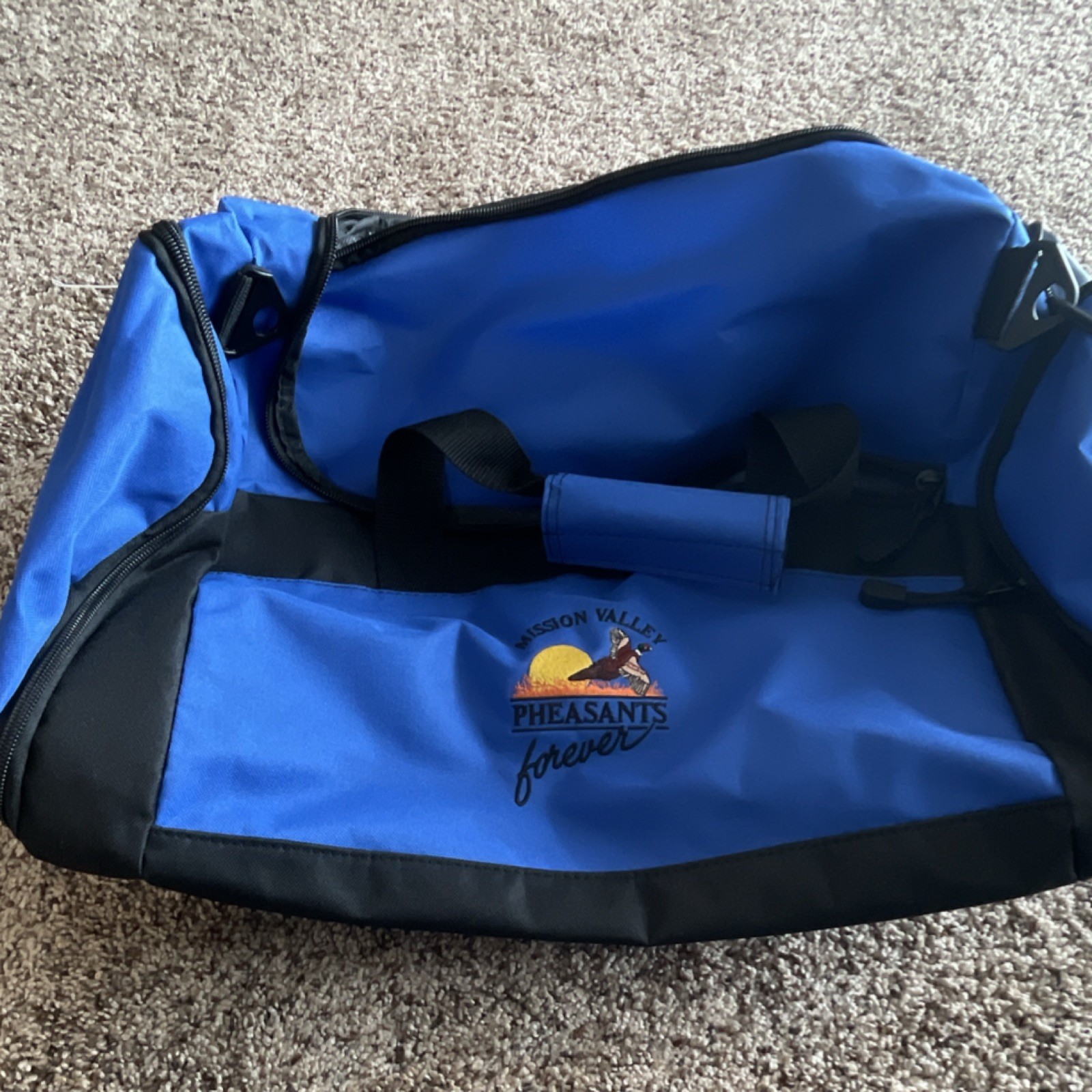 Cool Mission Valley PheasantsForever Blue Duffle Adjustable Strap Embrodered New