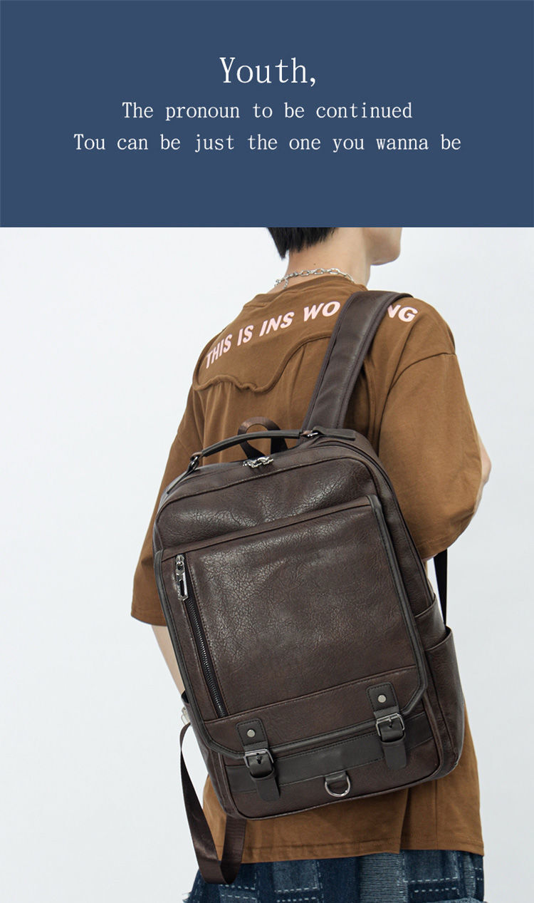 Men and Women PU Leather Backpack Computer Waterproof Outdoor Business Bag
