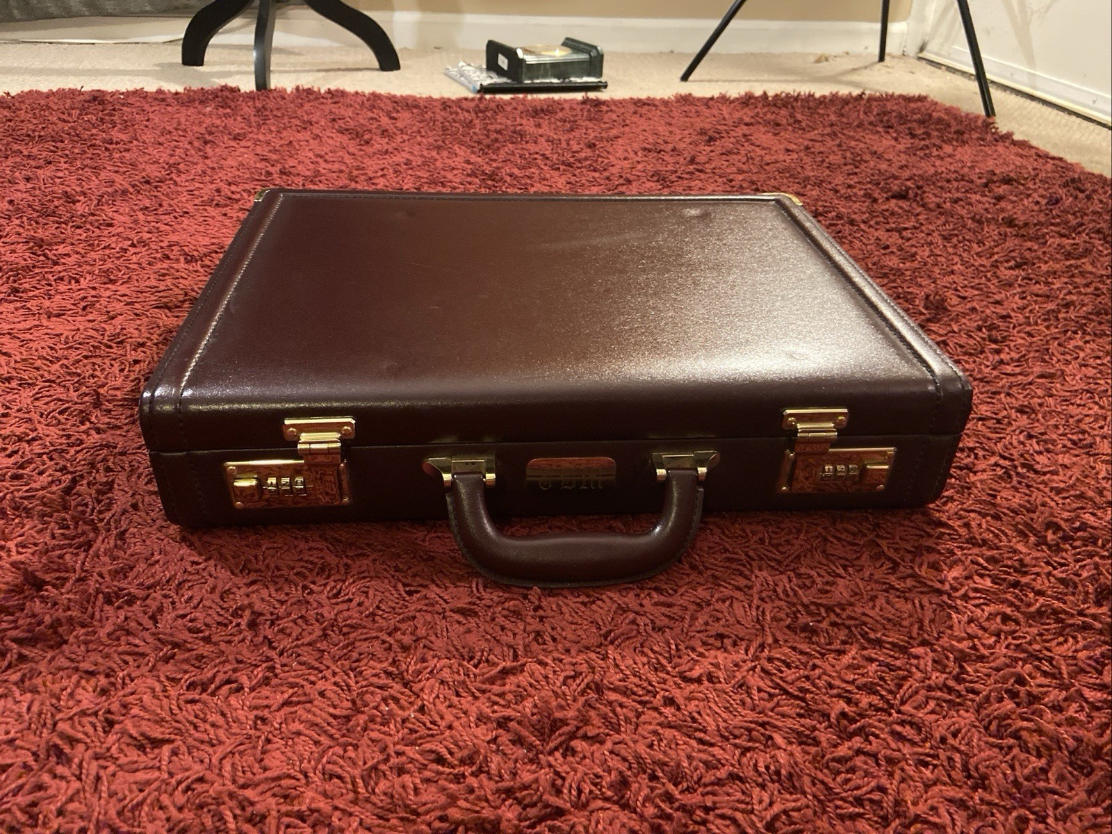 Burgundy Leather Briefcase w/ Combination Lock Executive Business Attache Case