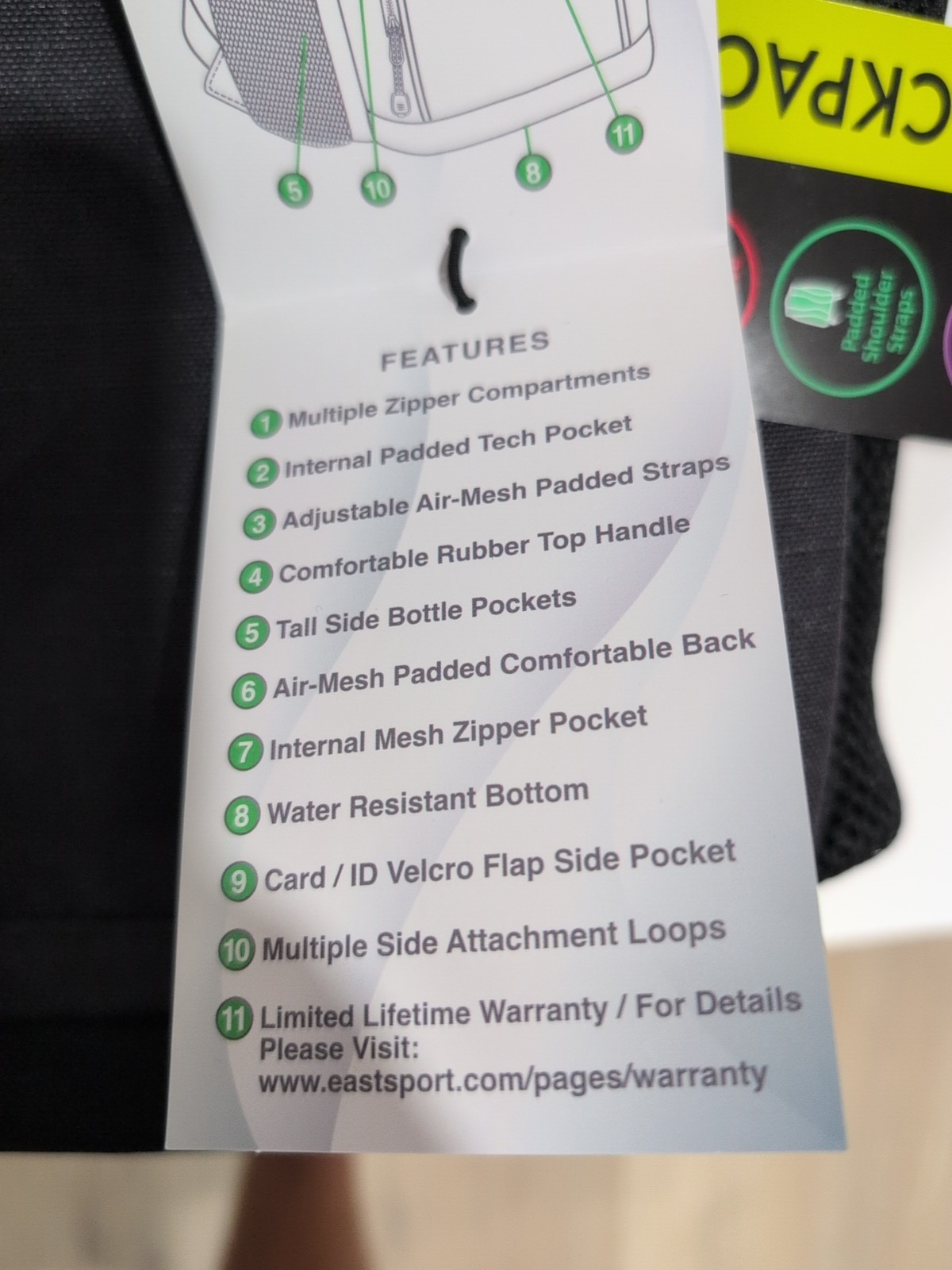 Eastsport Unisex PRINCE TOP LOADER Backpack Padded Tech & Bottle Pocket NEW