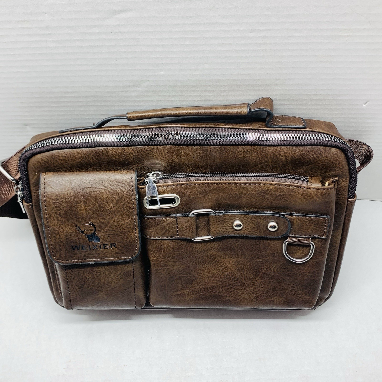 Weixier Brown Unisex Messenger Crossbody Briefcase Shoulder Bag Satchel Read Dsc