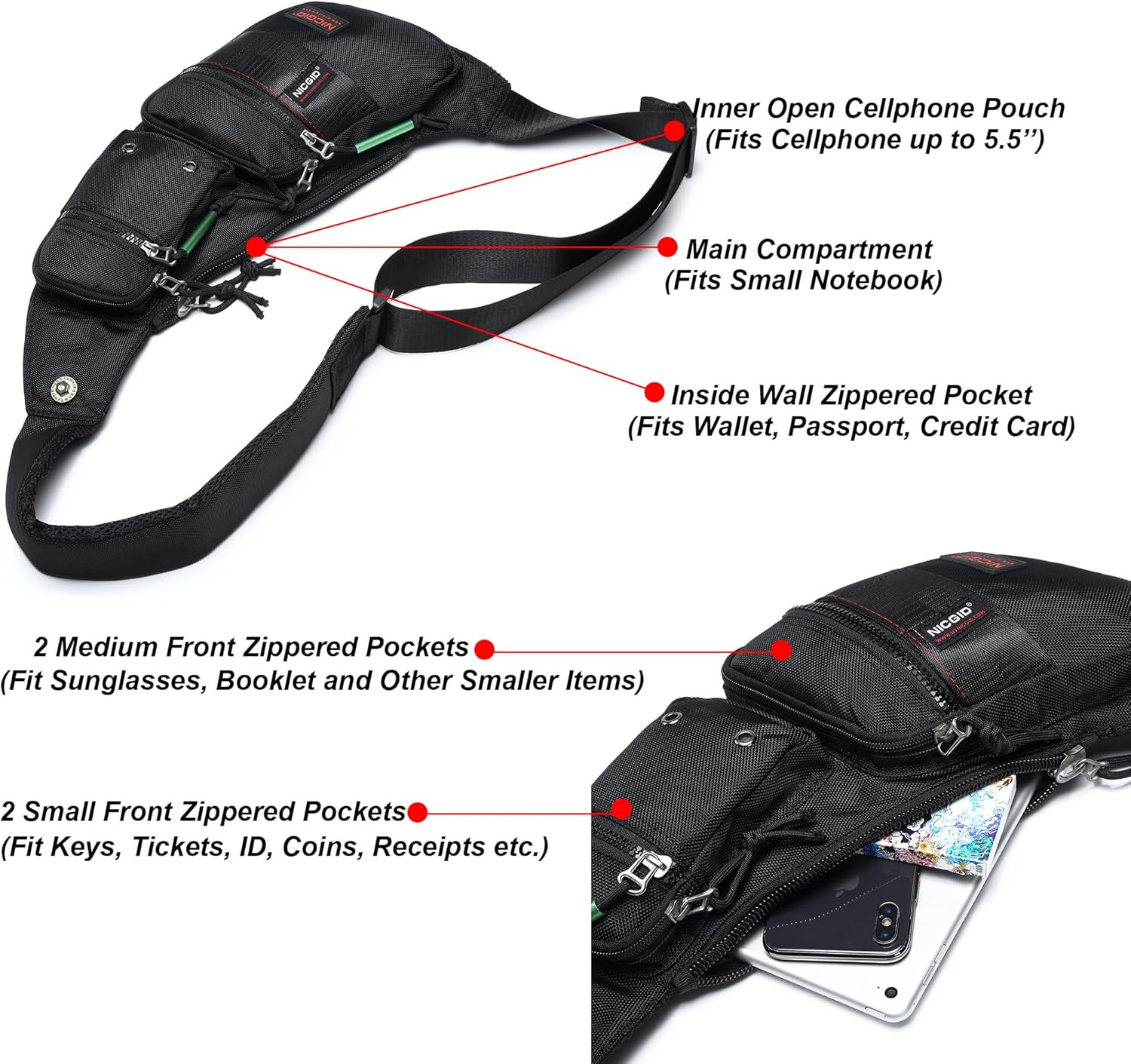 Sling Bag Chest Shoulder Backpack Crossbody Bags Casual Daypack for Men