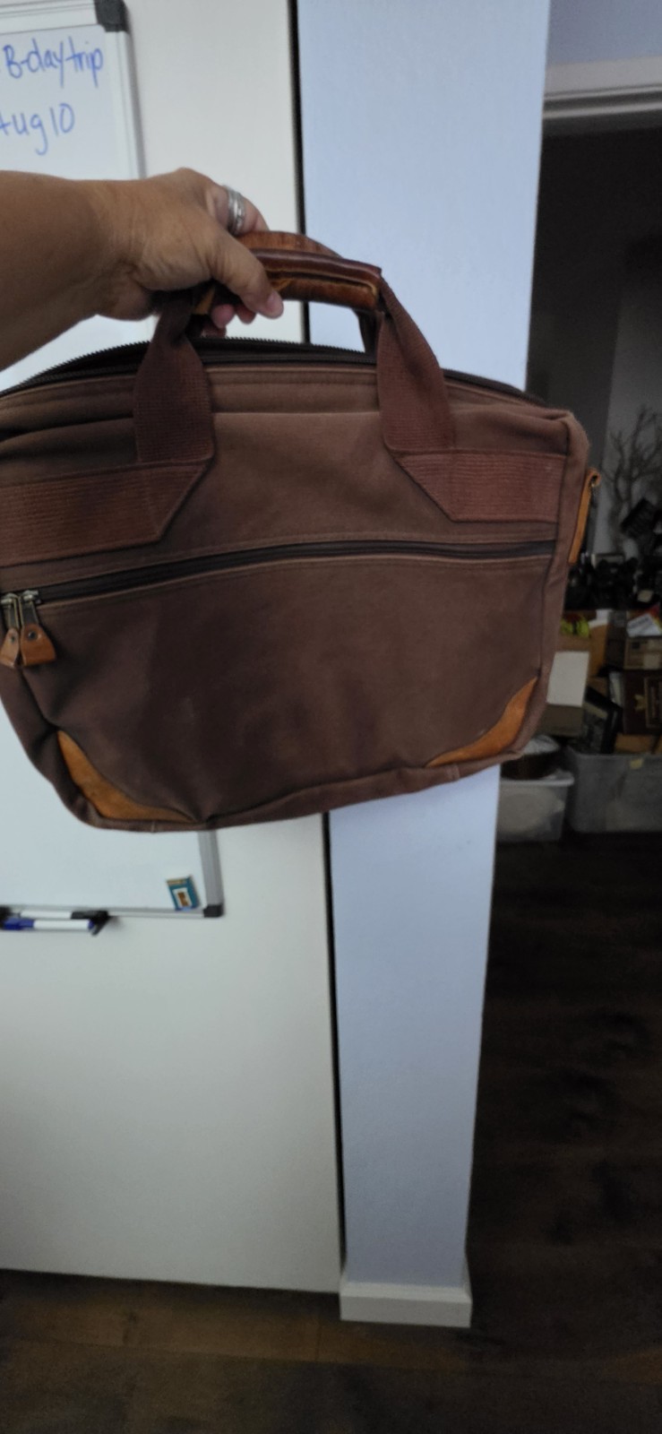 Vintage LANDS’ END Brown Canvas & Tan Leather Attache Bag