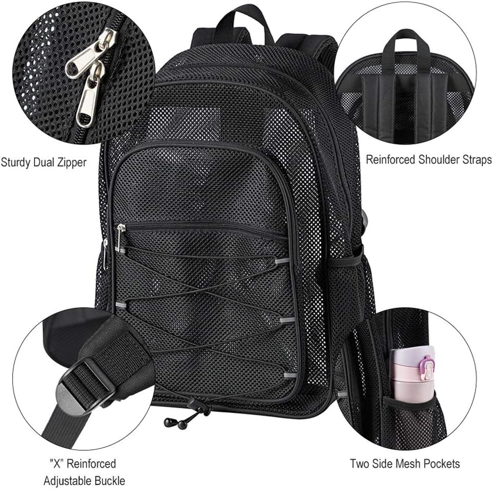 Mochila de malla resistente transparente para estudiantes universitarios