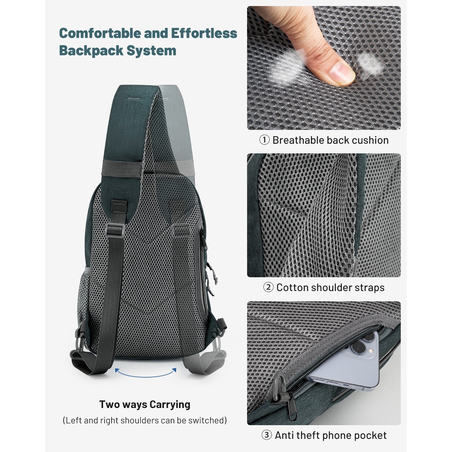 OIWAS Sling Crossbody Bag Casual Shoulder Bag Women Men’s Travel Chest Pack Gray
