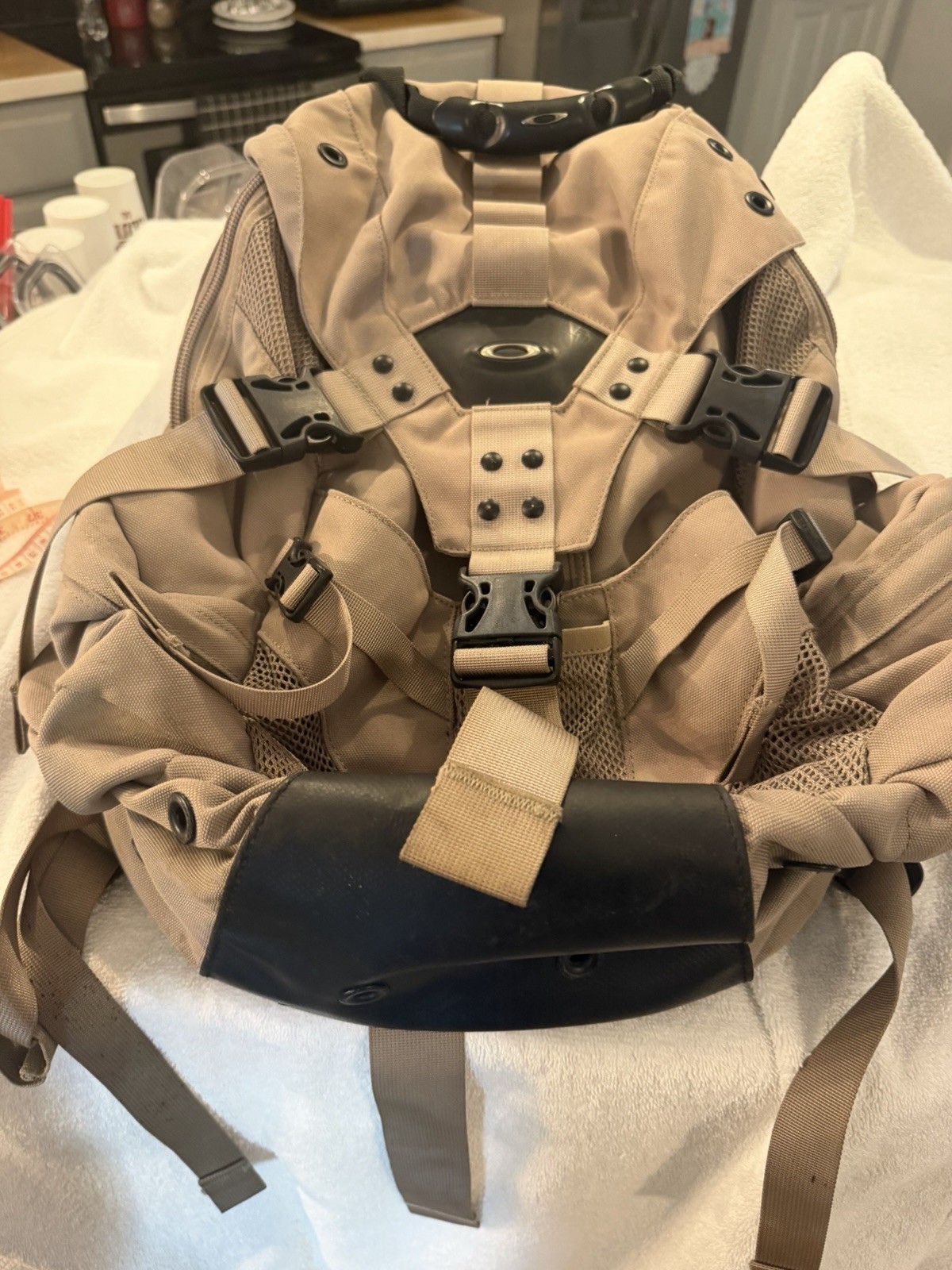 VINTAGE Oakley Icon Backpack – RARE Skull Edition – Tan Sand Gorpcore Techwear