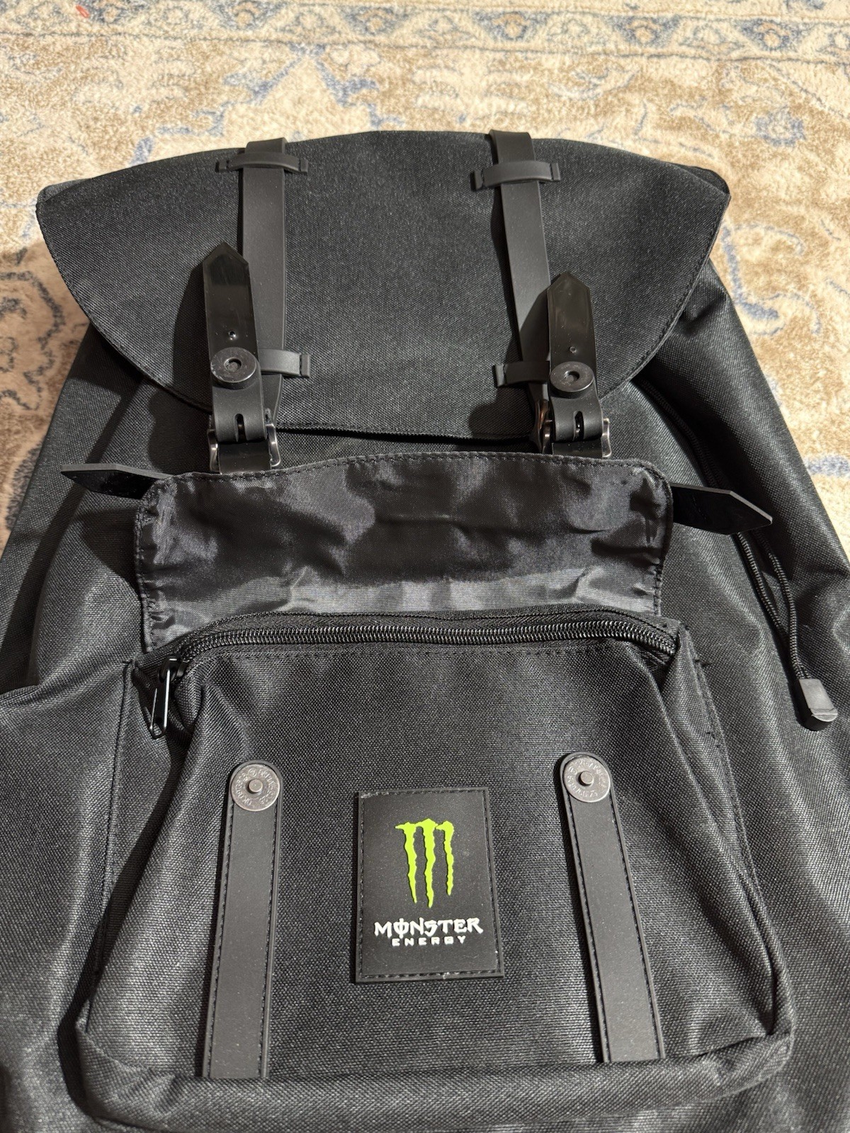 Monster Energy Black Rucksack Heritage Drawstring Buckle Strap Laptop Backpack