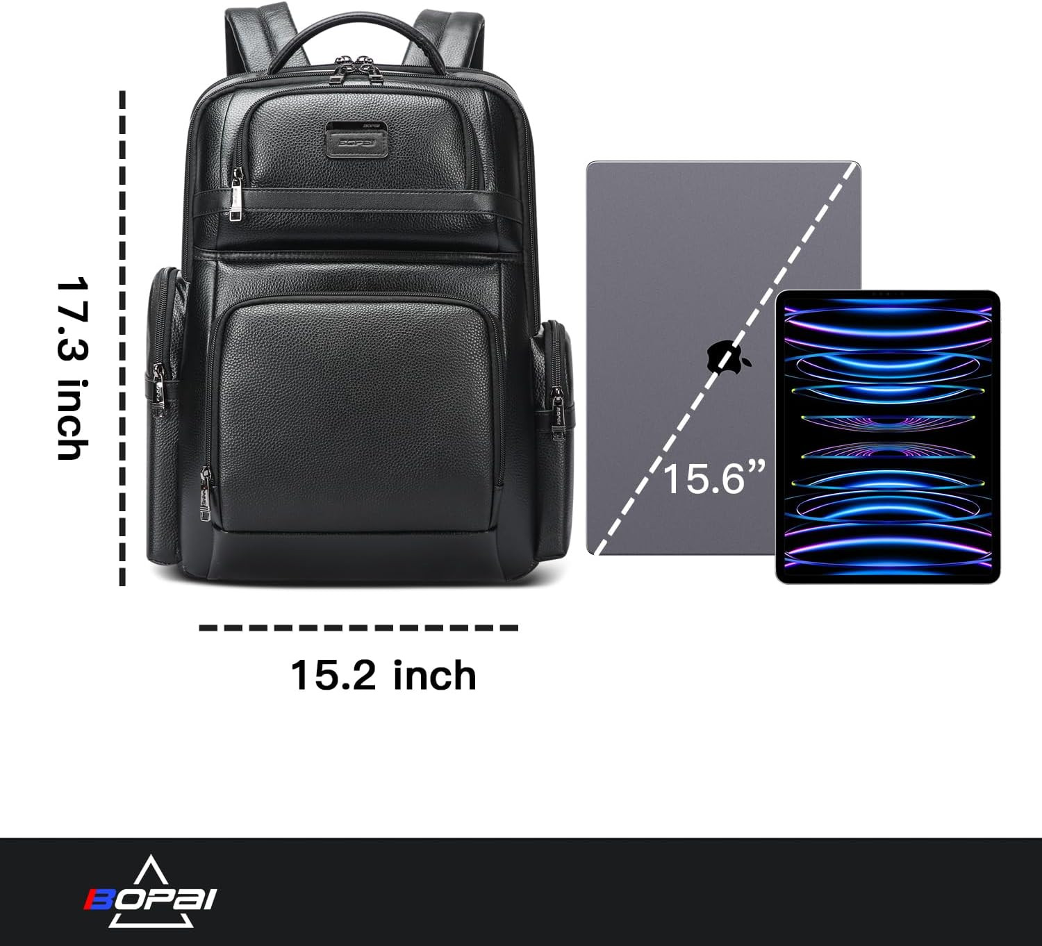 Stylish Anti-Theft Leather Laptop Backpack with USB Charging – 15.6″ Black Rucks