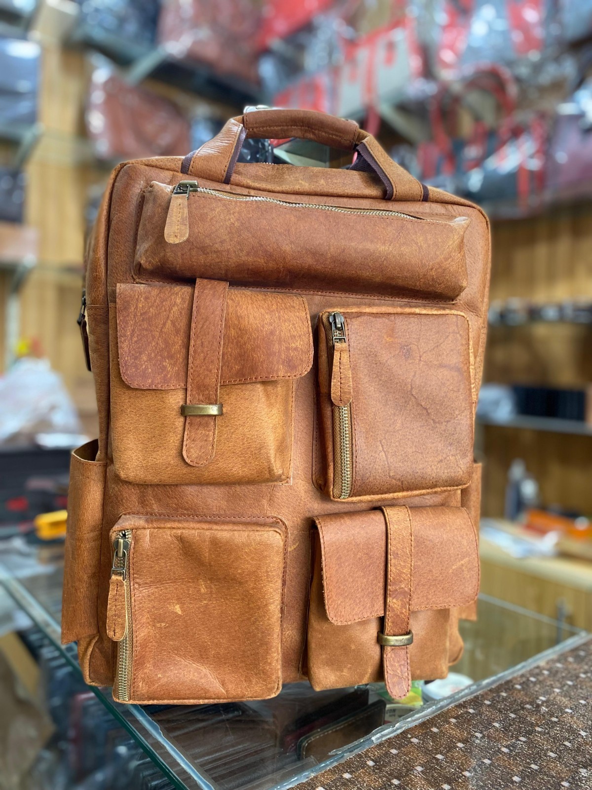 Handmade Vintage 100% Pure Buffalo Leather Backpack Rucksack Travel College Bag