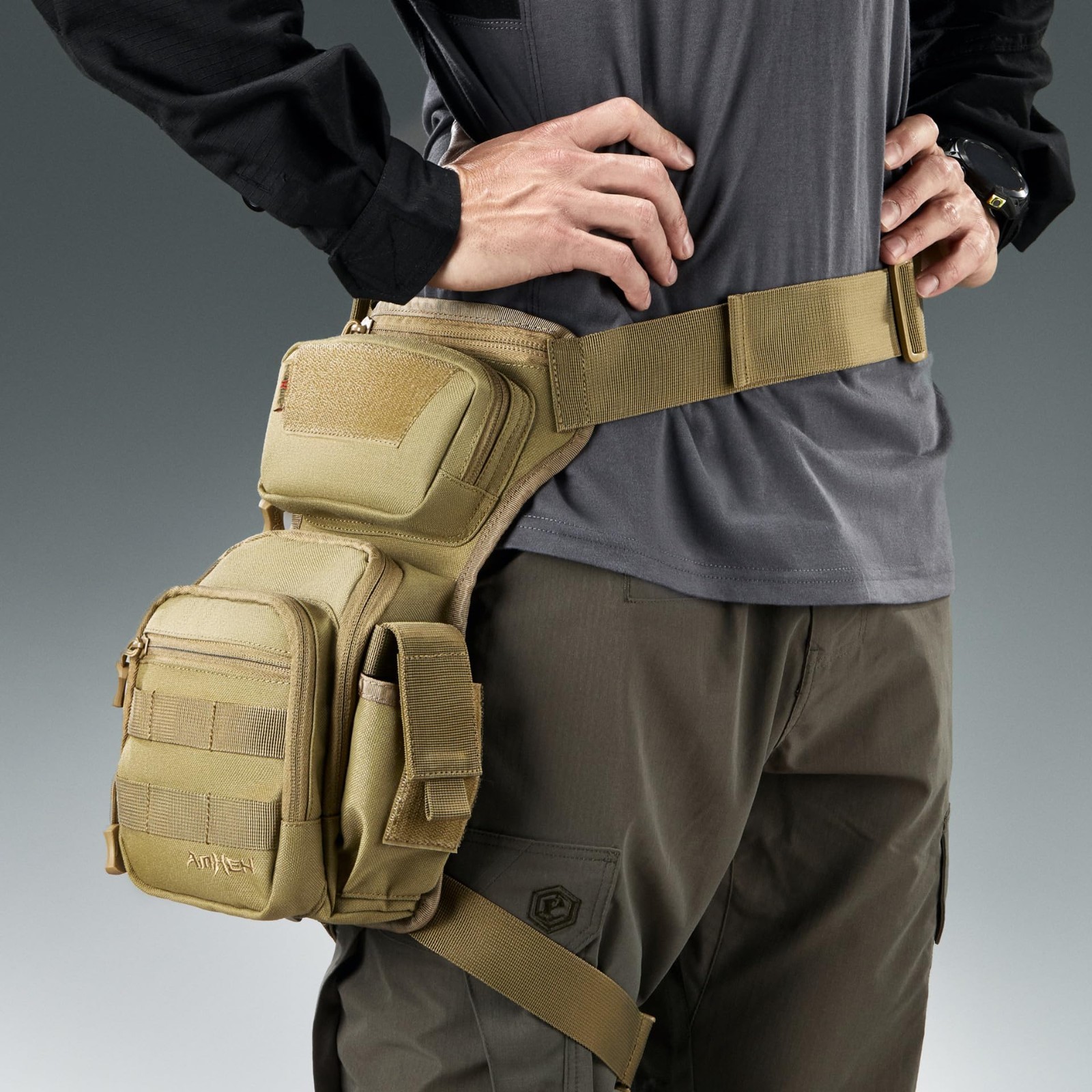 Tactical Drop Leg Thigh Bag 4.5L Detachable Strap Adjustable Waist 59″ Tan EDC