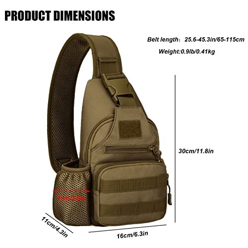 Tactical Sling Crossbody Backpack with Water Bottle Holder, Shoulder Coyote