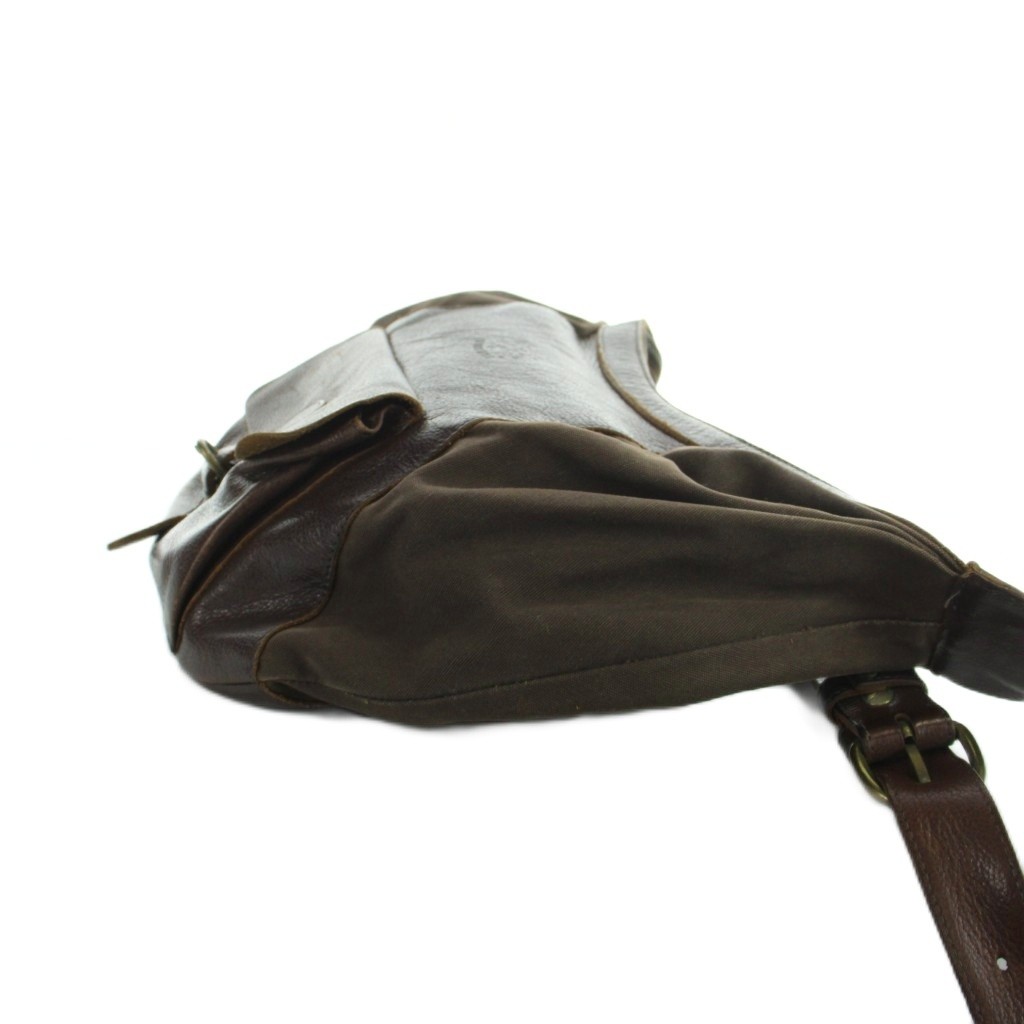 IL BISONTE Leather Canvas Shoulder Bag Brown Vintage AB 28cm x 37cm