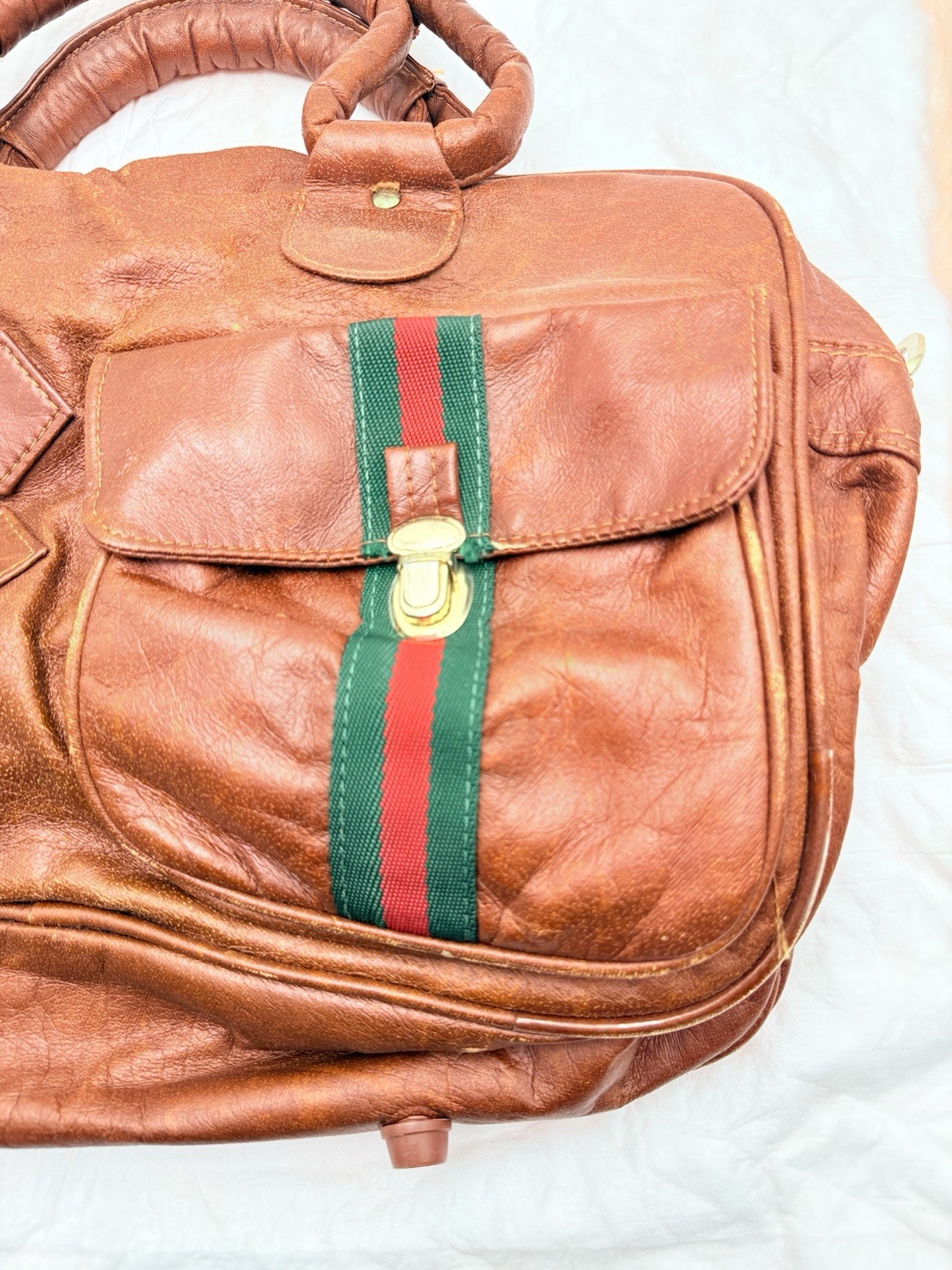 Vintage Leather Briefcase Made In Korea 2 Main Compartments +Pockets
