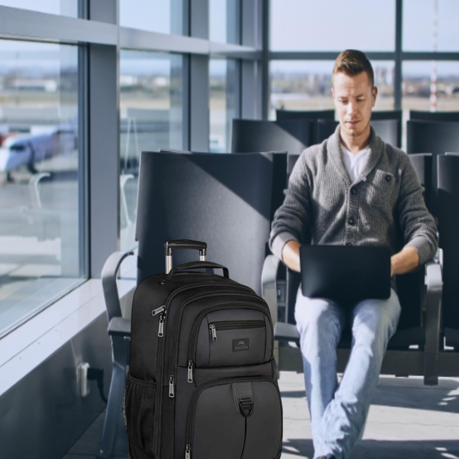 Rolling Backpack for Travel 4 Wheels Laptop Backpack for Women Men Water