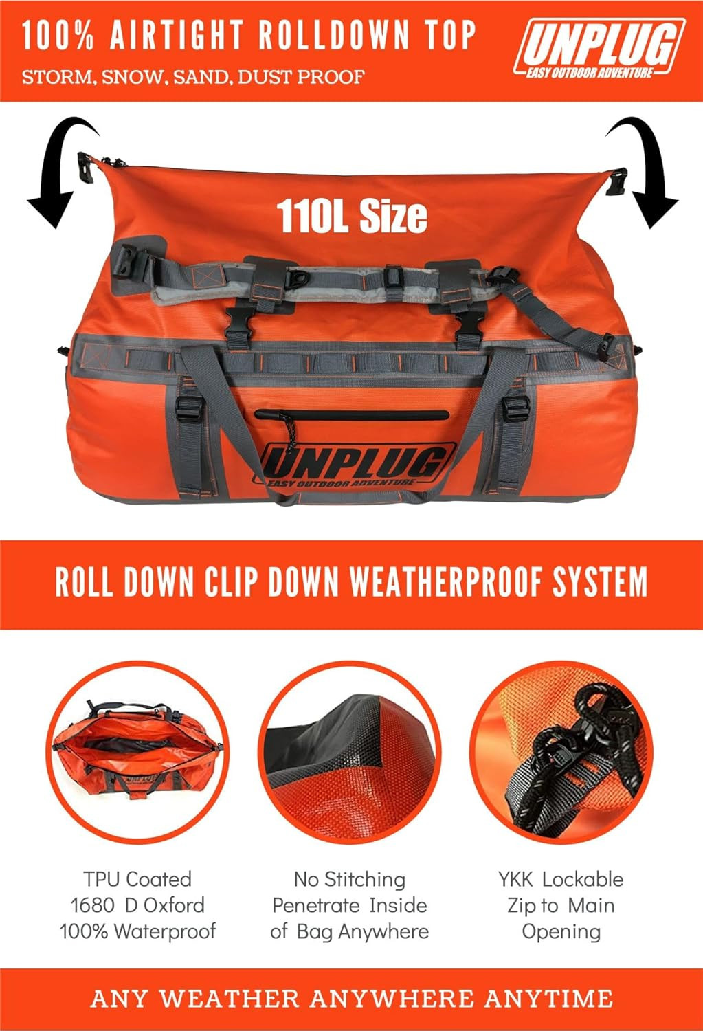 UNPLUG Ultimate Adventure 110L Waterproof Travel Bag for Outdoor Activities