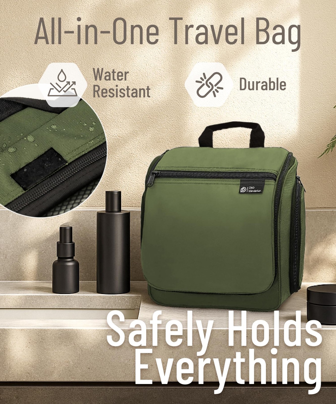 DD D&D Wanderlust Hanging Travel Toiletry Bag for Men and 19x10x2 Inch, Green