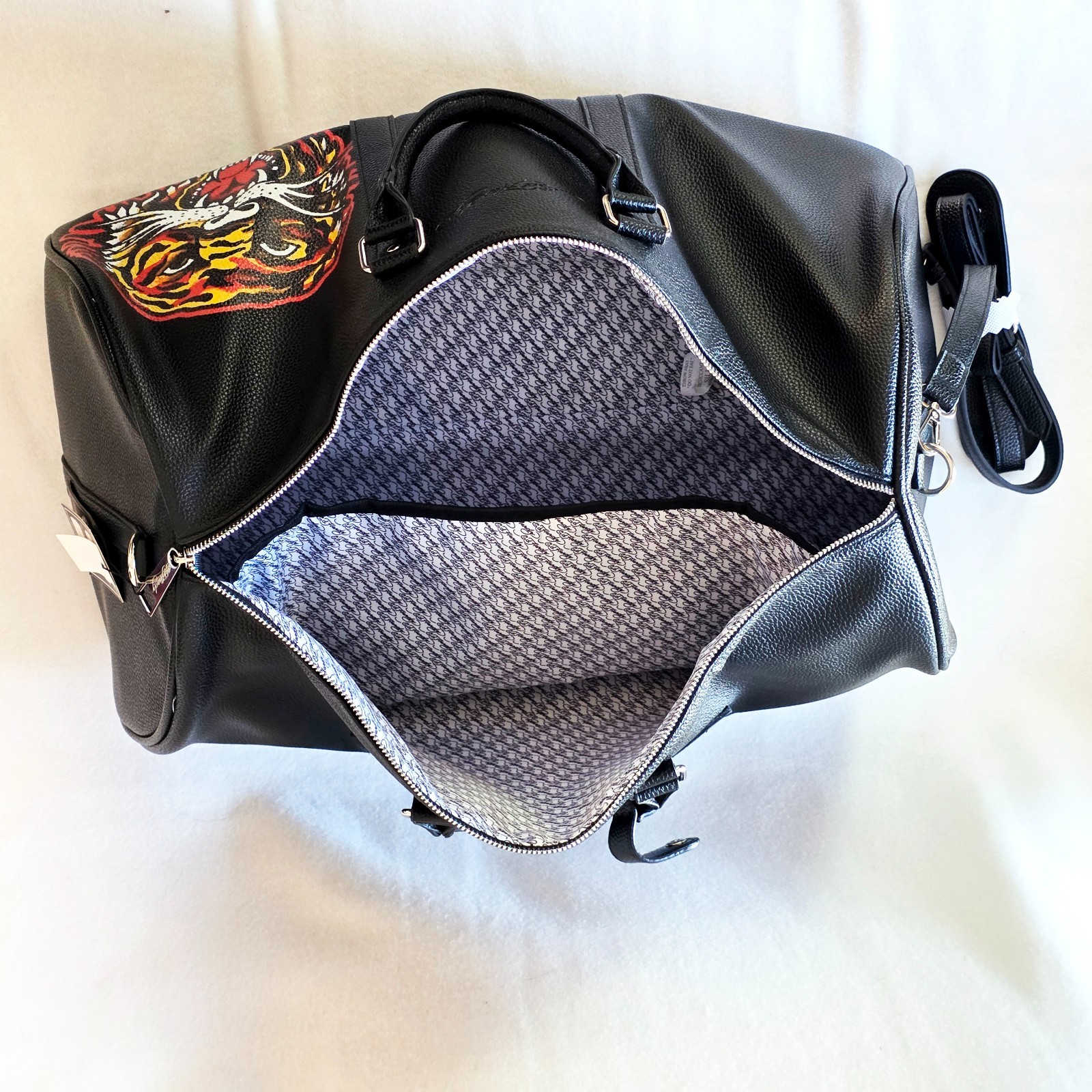 🐅🖤 Ed Hardy Roaring Tiger Black Duffle Weekend Travel Bag Shoulder Carry-On 🧳