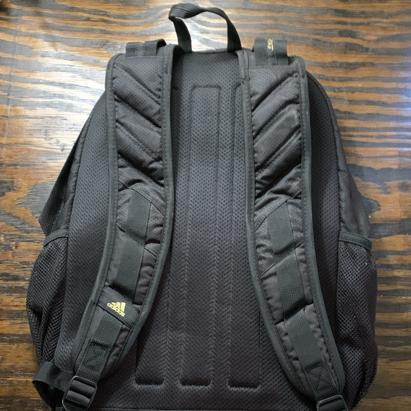 adidas Black/Gold Large Backpack Zip Closure Bottle Pocket Padded Straps