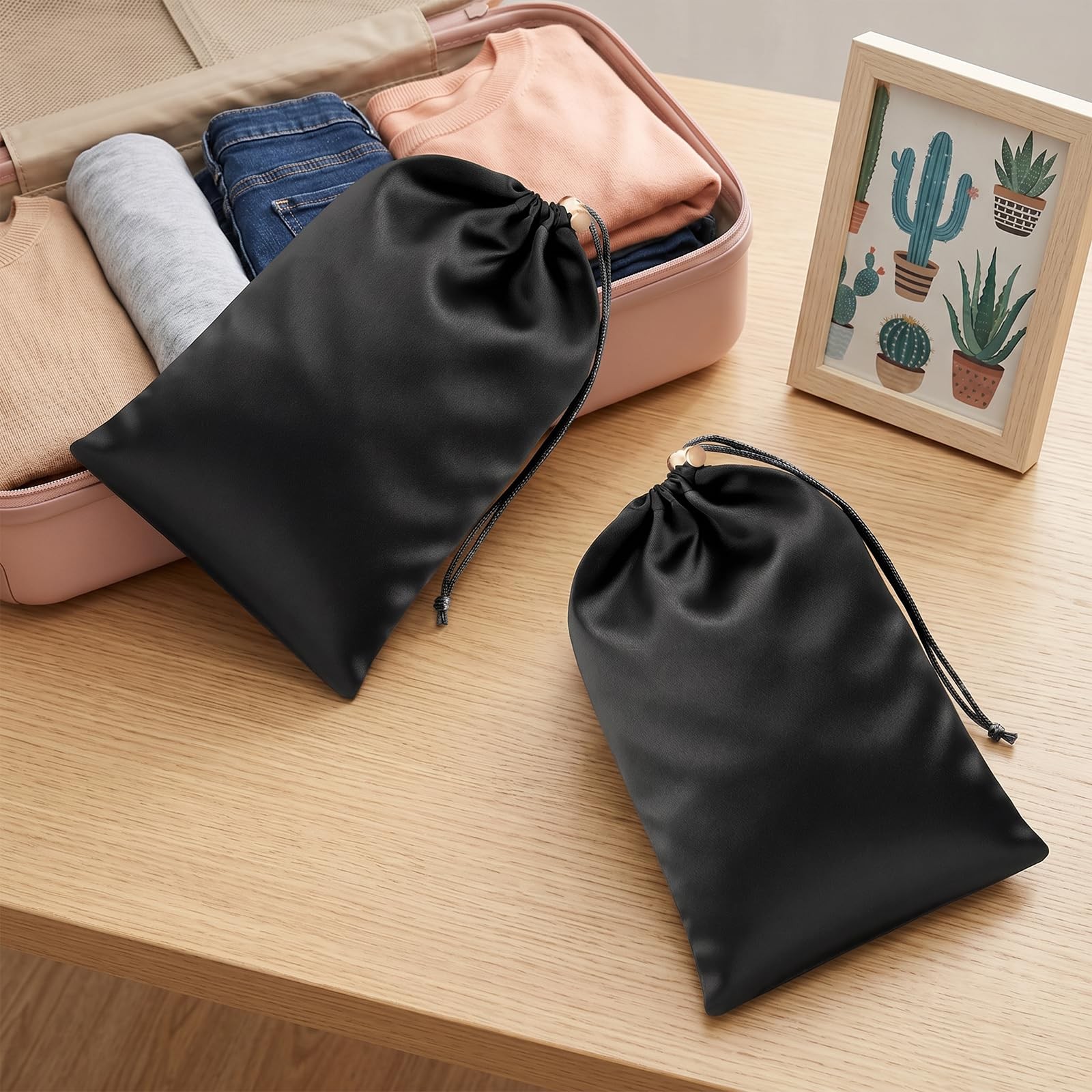 Toy Storage Bags, 6 Pcs Quality Satin Silk Drawstring Pouch Black Purple Pink