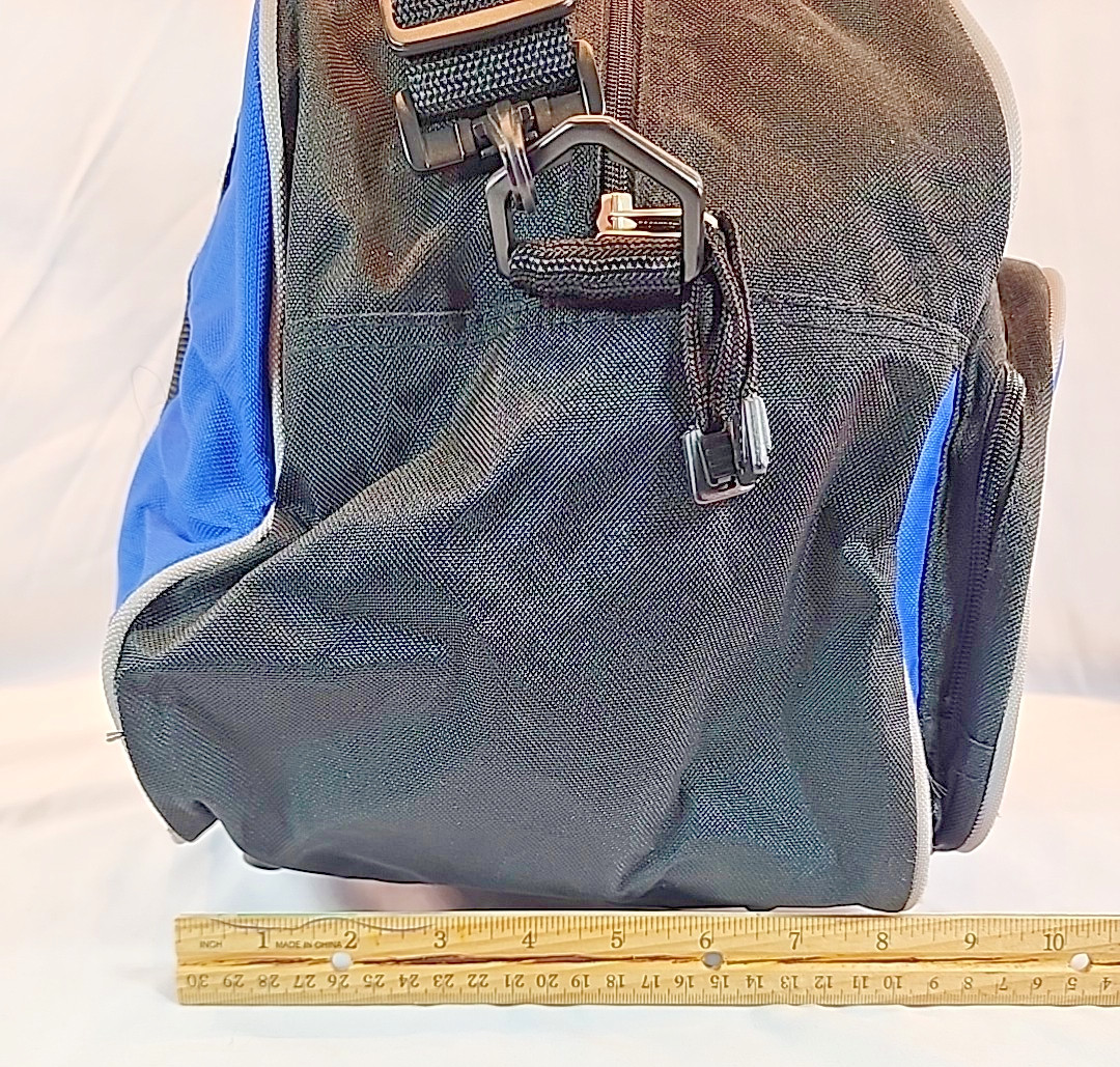 Toppers Black Blue and Gray Duffel Bag Adjustable Straps Size 17.5 X 13 X 9 in