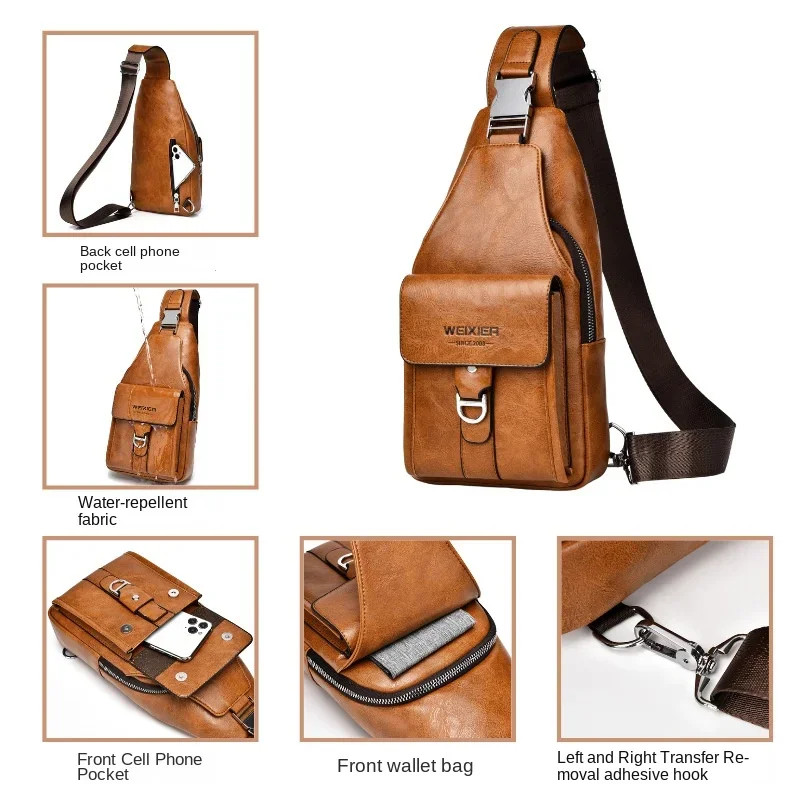 New Men’s Bag High Quality PU Leather Men’s Chest Bag Simple Waterproof Single S