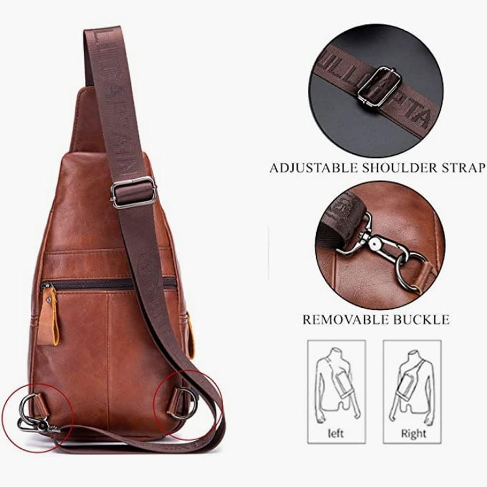 Vintage Leather Sling Bag Backpack for Men Crossbody Shoulder Chest Day Pack Bac
