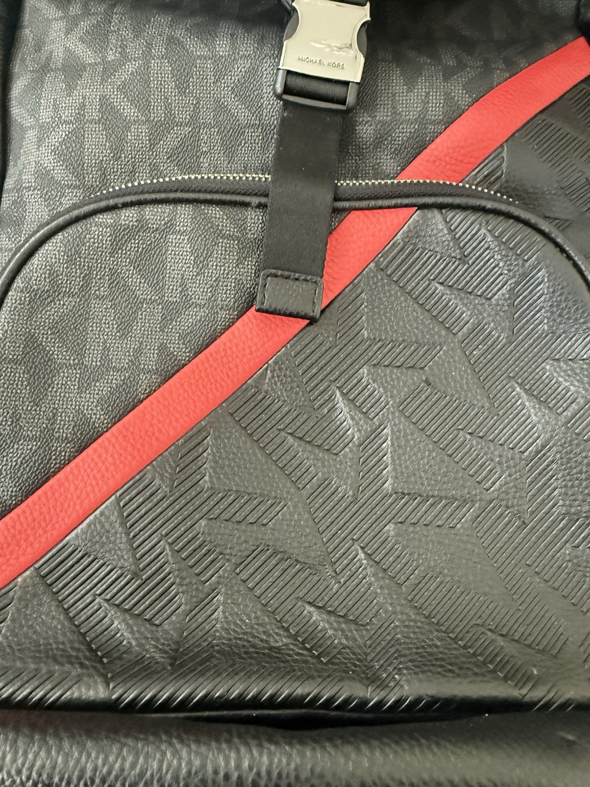 Rare Michael Kors Men’s Logo Backpack Black/Gray Red Stripe Pockets Hudson Nice