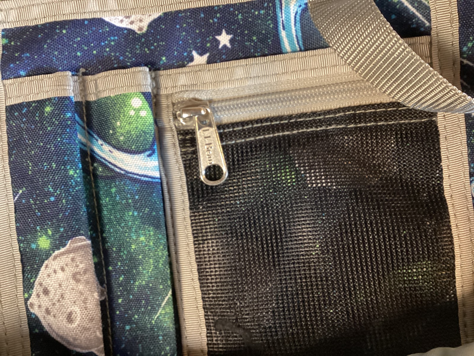 LL Bean Vintage Space Backpack Navy Blue with Planets and Stars, Many Pockets