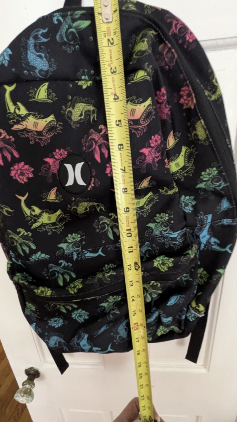 Hurley black ocean theme Shark Fish school backpack book bag READ