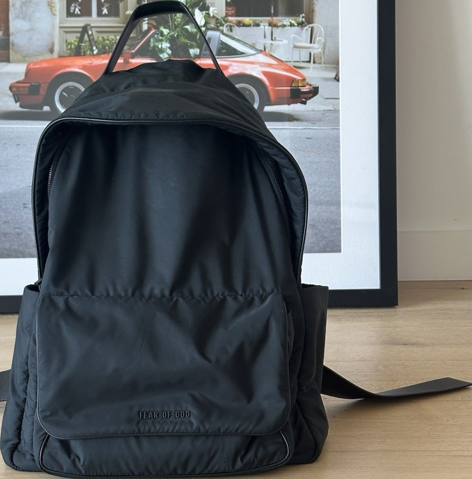 Fear of God Black Zip Backpack for Men with Outer Pockets, Top Handle, Casual